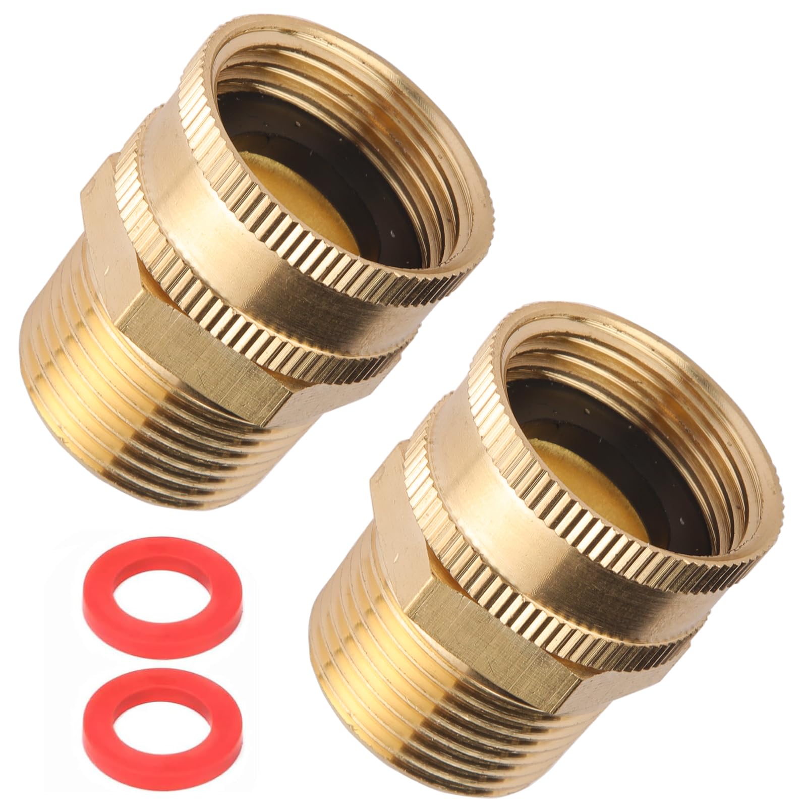 2 Pack Garden Hose Adapter,3/4" NPT X 3/4" GHT Connector with Dual Swivel, Brass Garden Hose Convert Adapter Fitting, with Extra 2 Washers