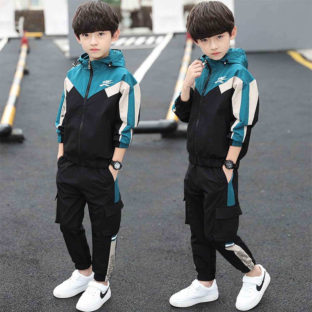 Linboo Kinder Trainingsanzug Jungen Sport Set 2tlg Jogging Bekleidungsset Langen ärmeln Sweat-Jacke mit Kapuze + Sporthose