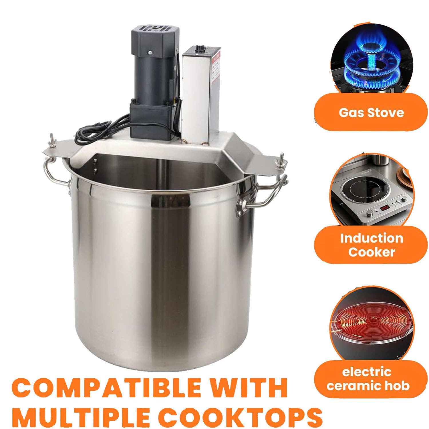 Agitatore automatico per pentole per cucinare, miscelatore elettrico per marmellate, macchina per miscelazione automatica in acciaio inossidabile, con raschietto per miscelazione a 4 lame,20L