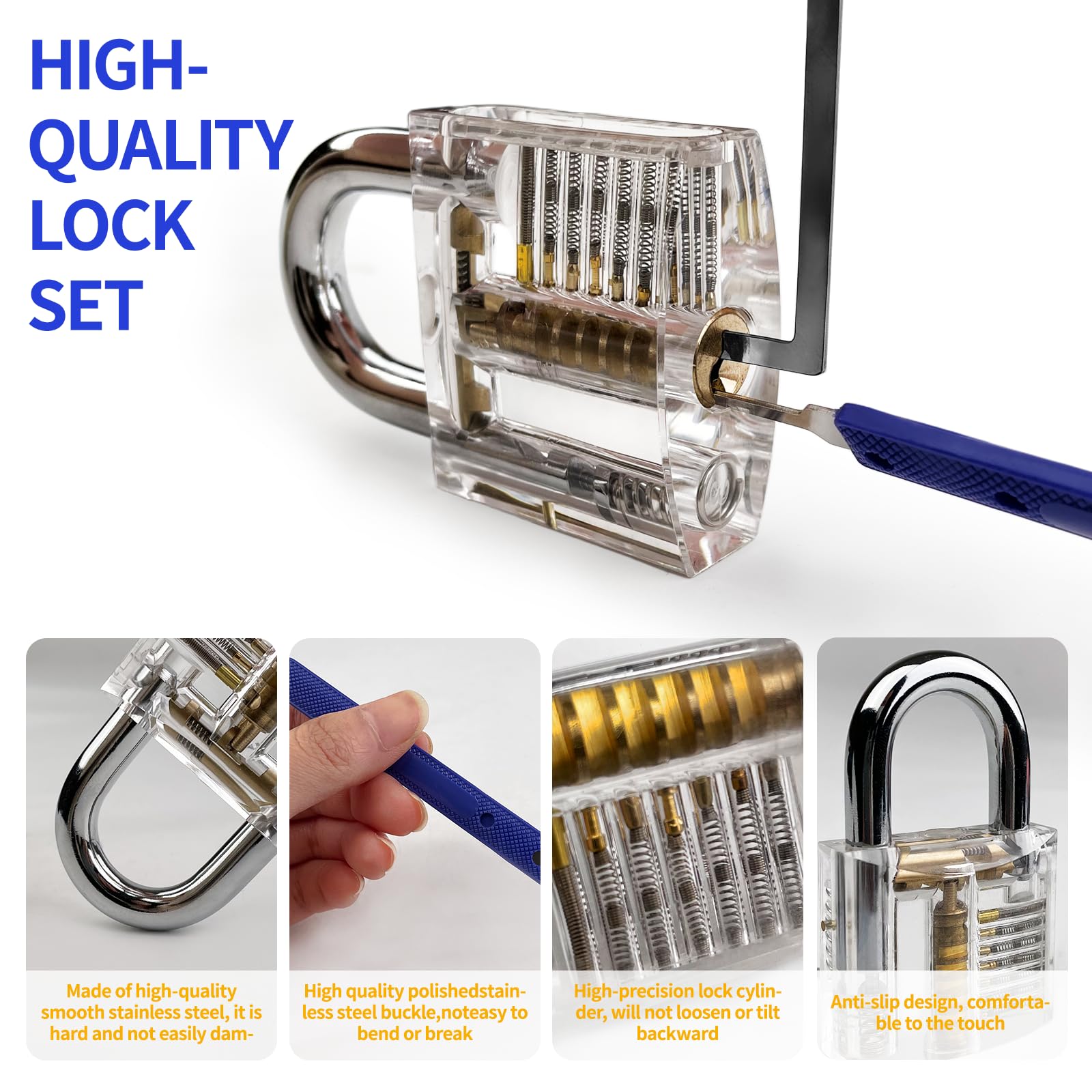 Juego de Ganzúas 17piezas con 2 Cerraduras de Transparente Cuatro llaves, dos estuches de cuero negro y un manual de instrucciones detallado, Lockpicking Set para Principiantes y Cerrajeros