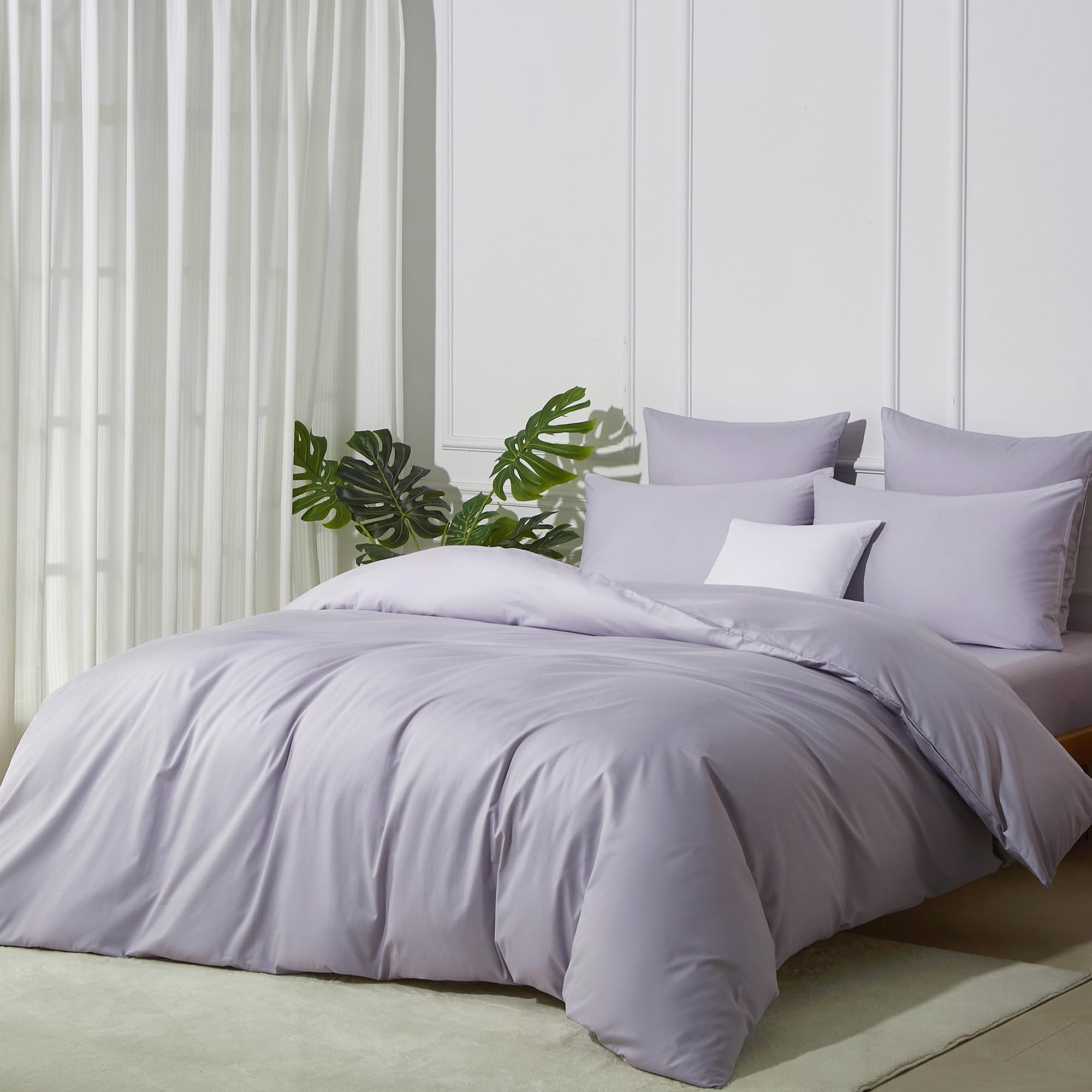 Biancheria da letto in cotone 155 x 220 cm, tinta unita, Lyocell, morbida e traspirante, set semplice copripiumino con chiusura lampo e 2 federe da 80 x 80 cm