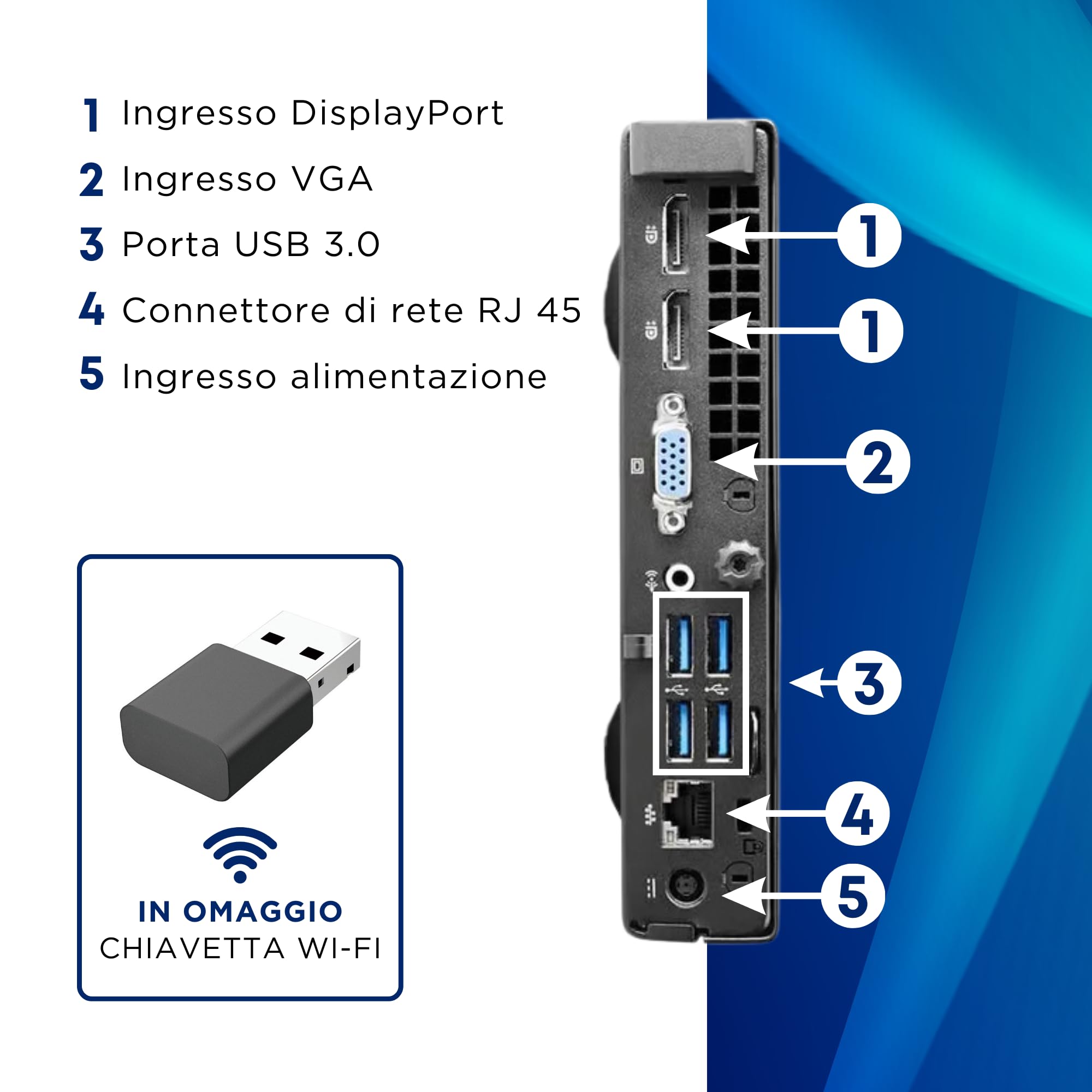 HP, Prodesk Mini PC, Intel i5-4570T 2 core 2,9 Ghz, Ram 8Gb SSD 256Gb, VGA, Display Port, Wi-fi, Win 10 (Ricondizionato)