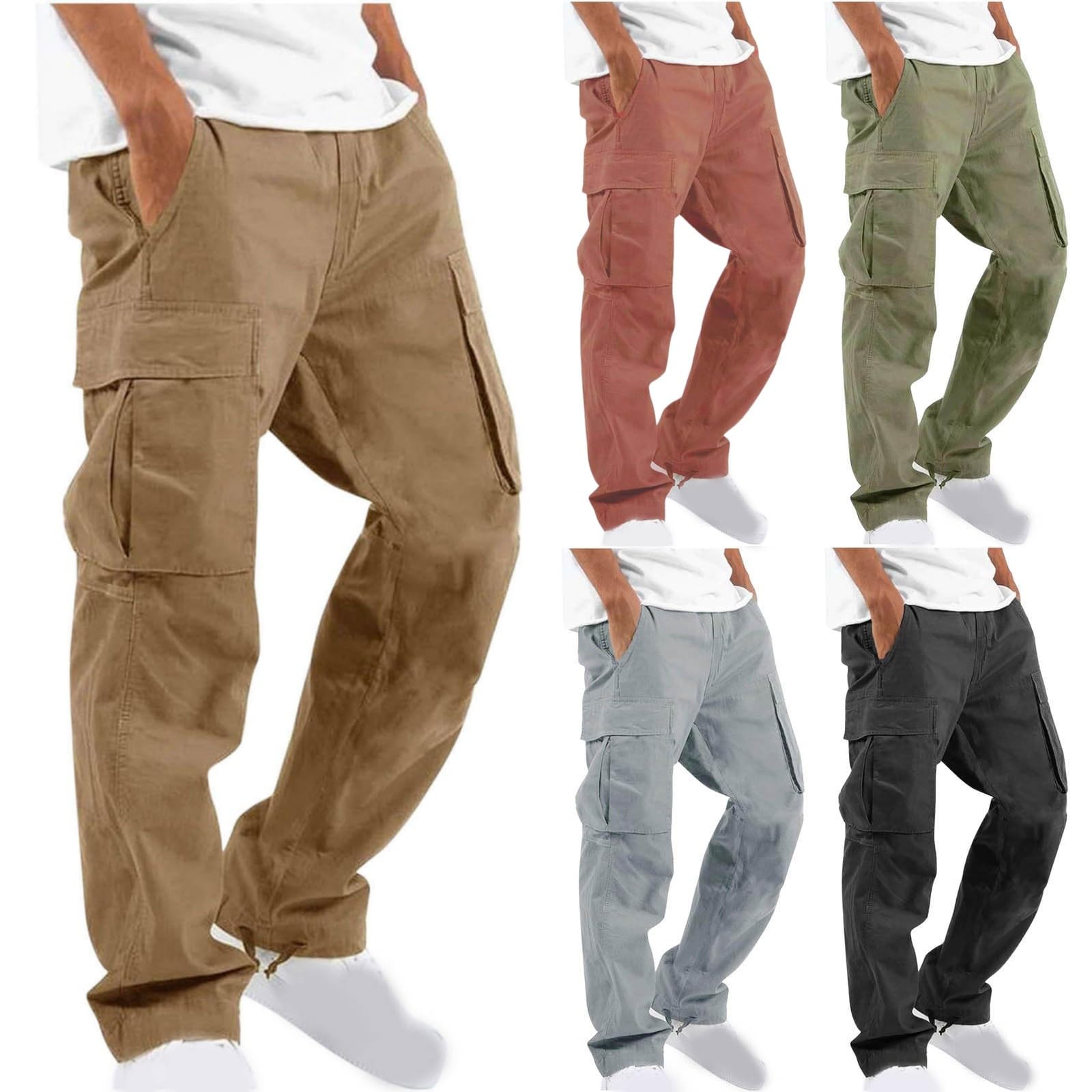 Cargo Pants for Men Stretch Casual Joggers Athletic Pants Cotton Loose Baggy Tactical Pants Straight Leg Sweatpants