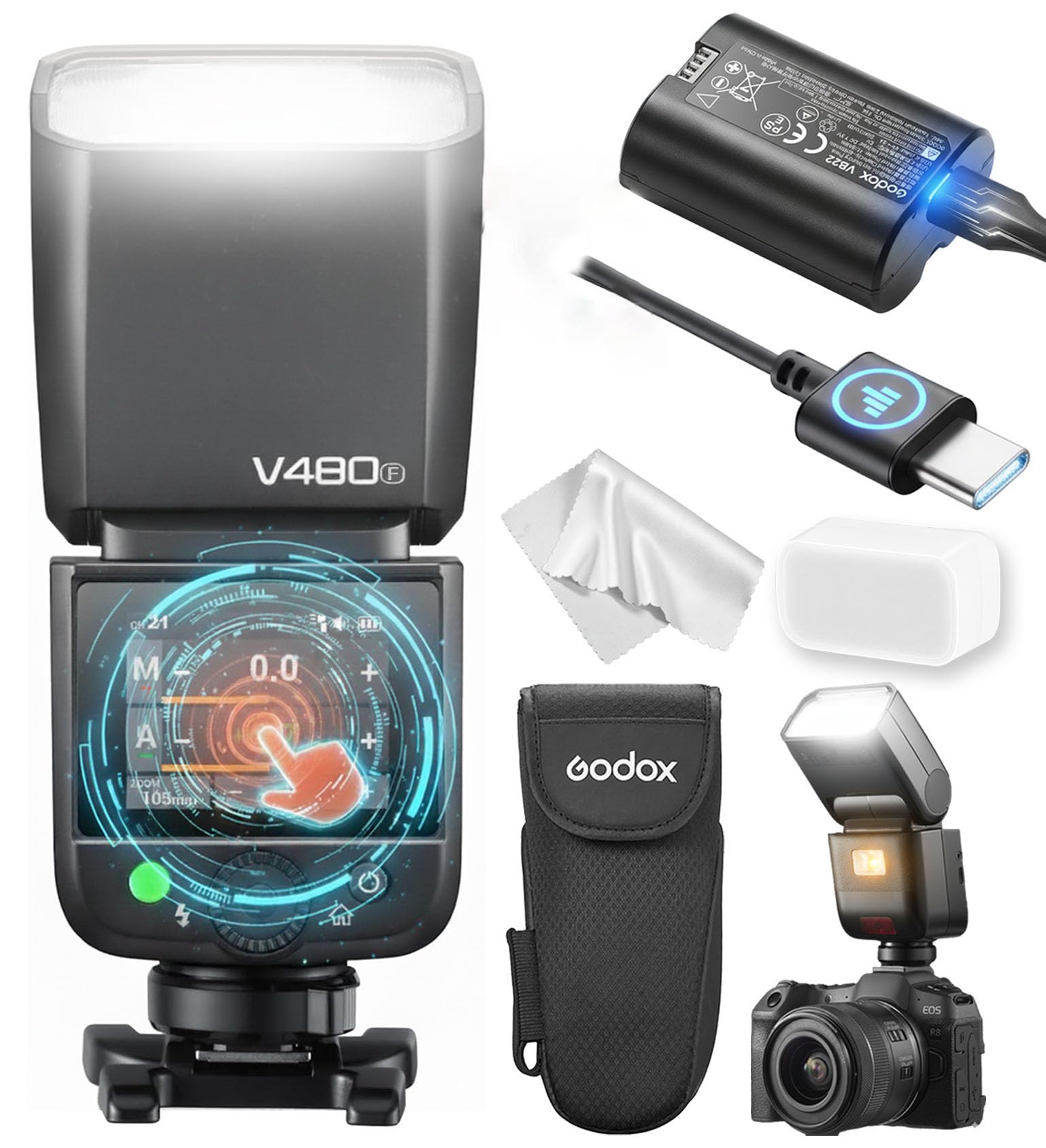 Flash GODOX V480 F per Fujifilm, V480F Touchscreen Speedlite, TTL GN50 HSS 1/8000s, Compatible with Fujifilm X100VI GFX100RF XS20 XS10 XT30 II XT5 XM5 GFX50S GFX50R X-T4 X-T3 X-E4
