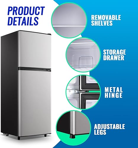 Miniatura 4 de Mini refrigerador pequeño de 5.0 pies cúbicos con soporte para bebidas, refrigerador de doble puerta, estantes de vidrio ajustables para el hogar,