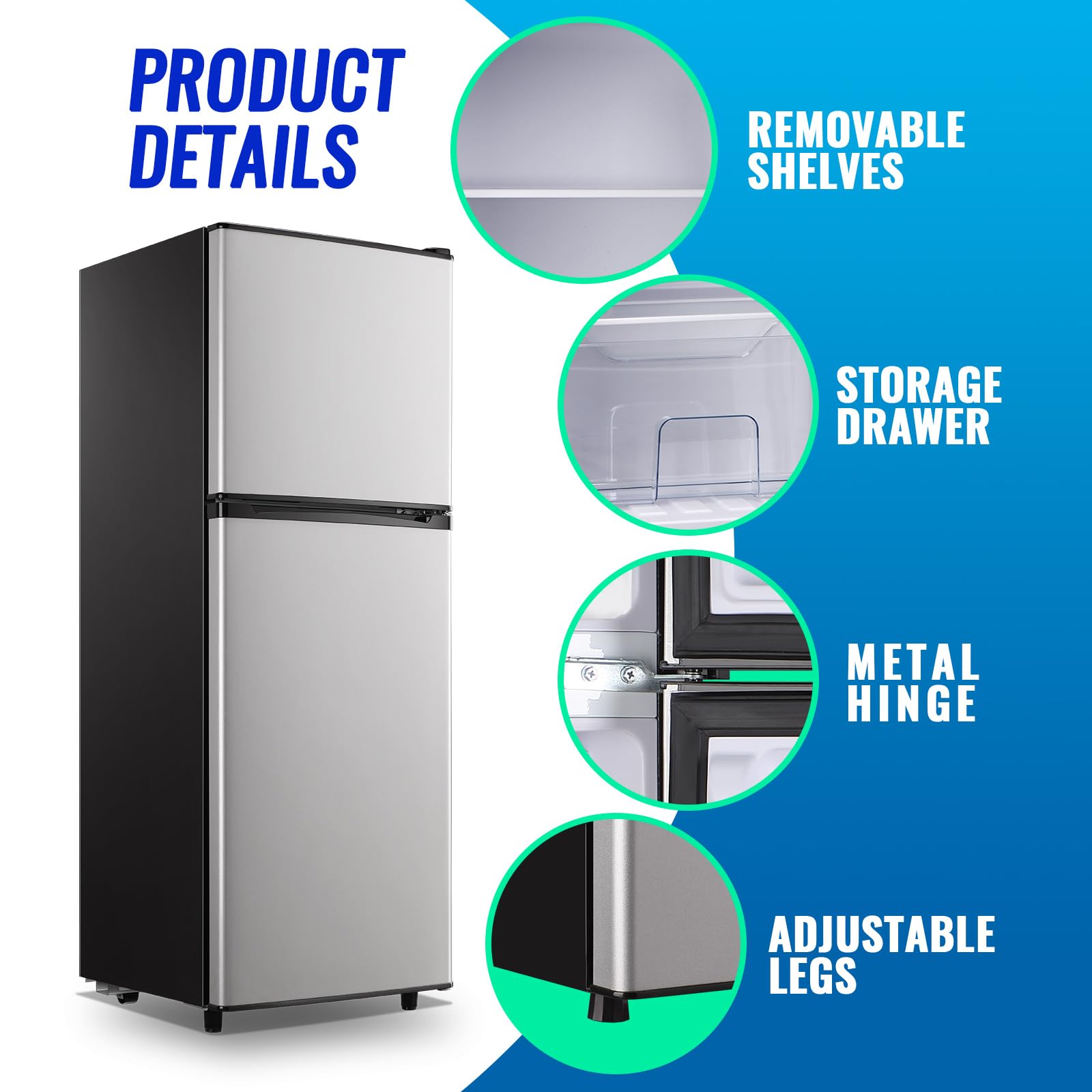 Tacool 5.0 Cu.Ft Mini Fridge Small Refrigerator With Drink Holder Double Door Refrigerator Adjustable Glass Shelves For Home,Apartment,Office Silver on Fridge.com - View 4