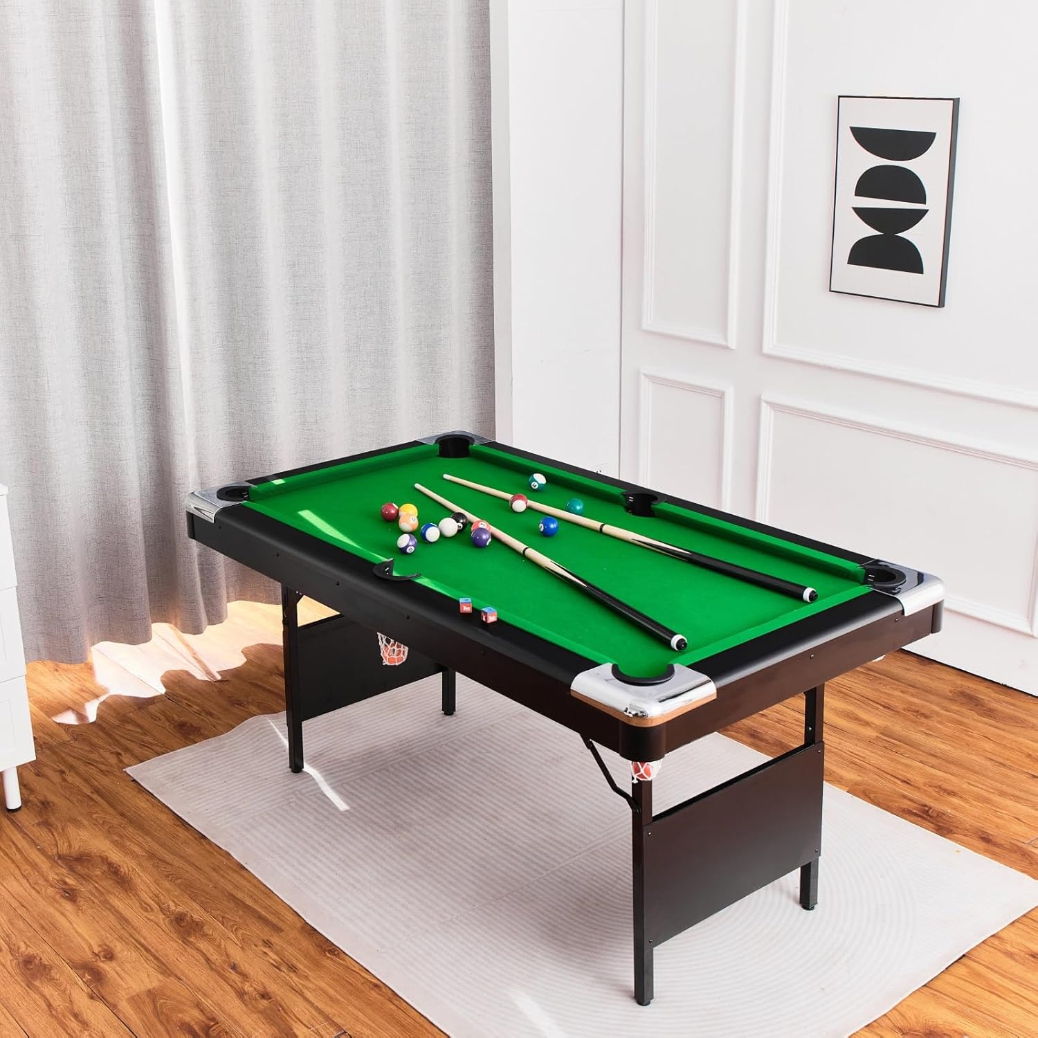 Billiard Tables, Portable Pool Table for Families with Easy Folding for Storage, Includes Balls, Cues, Brush 3 in 1 5.5FT