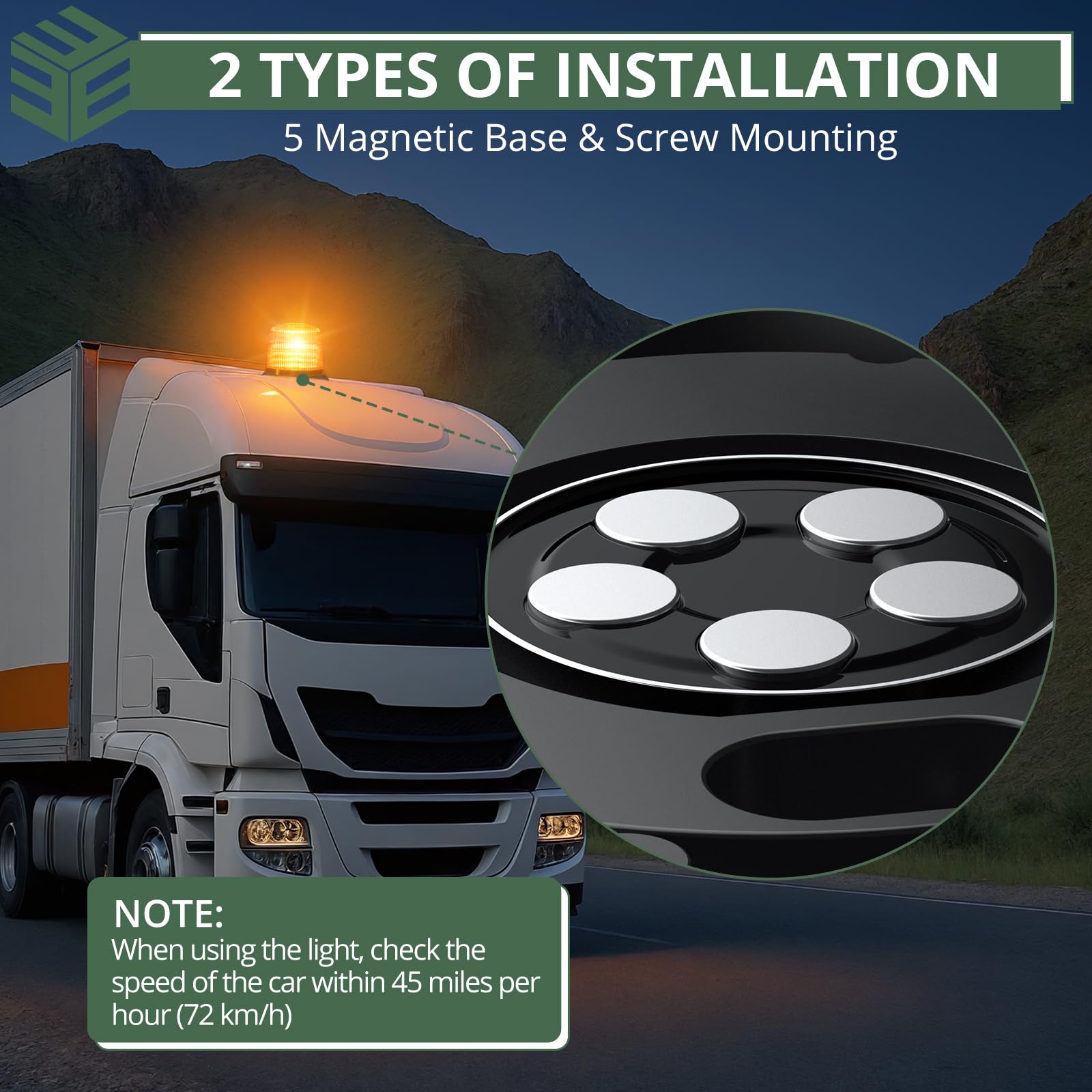 EYPINS Lampa ostrzegawcza LED, 12 V, 24 V, żółta lampka ostrzegawcza, magnes z kablem o długości 5 m, 11 wzorów błyskowych LED do traktora, samochodu ciężarowego