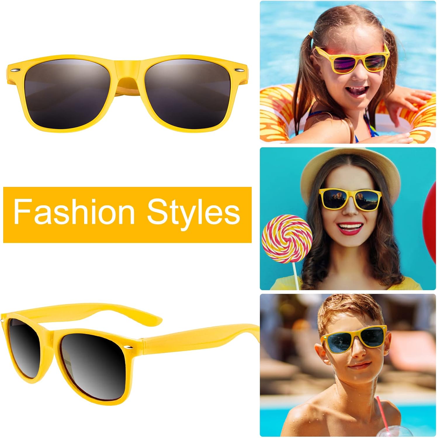 TUPARKA 12 Pack Sunglasses in Bulk School Party Goody Bag Fillers for Birthday Party Beach Pool Party, Yellow - Image 4