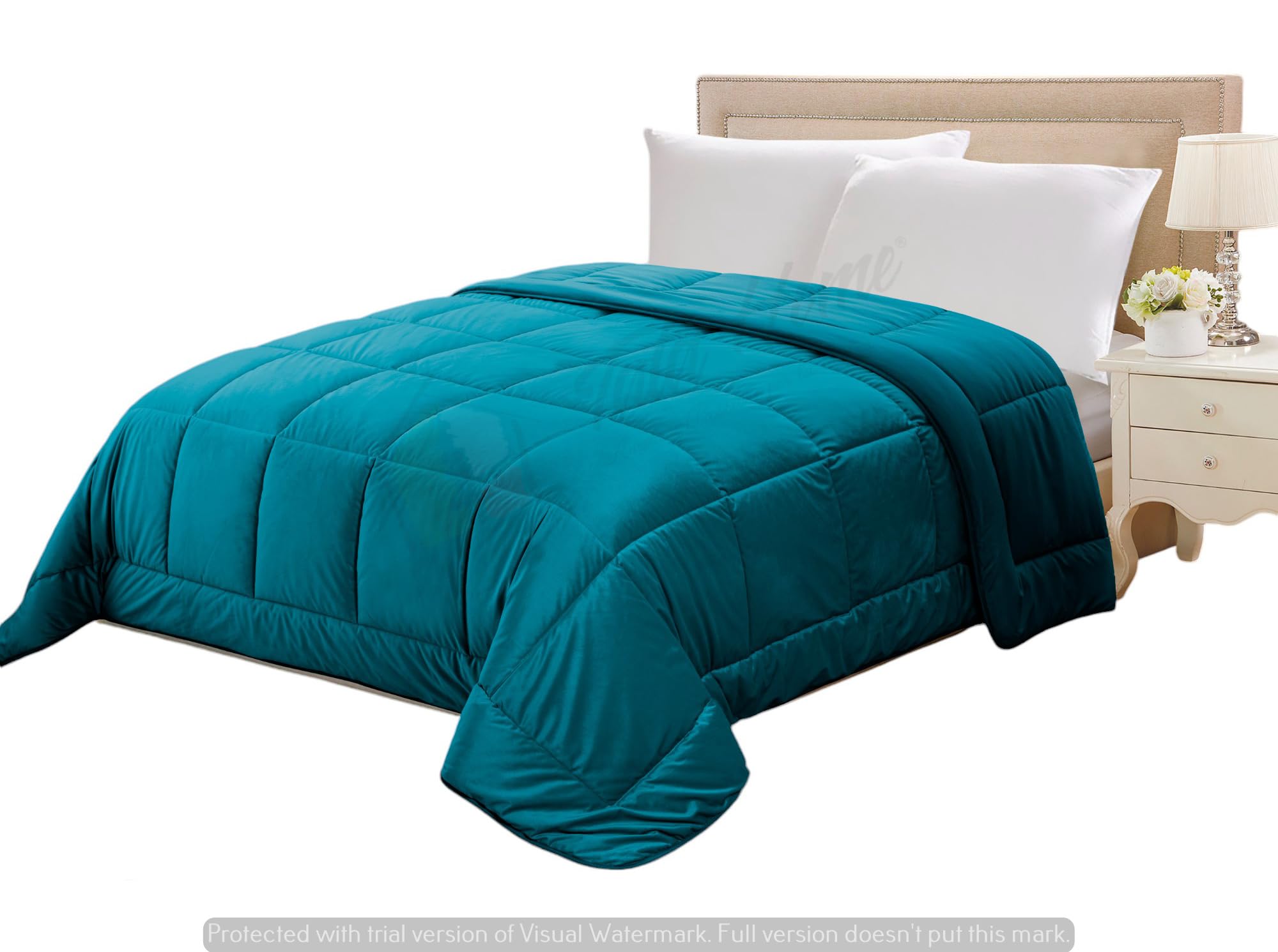 Trapunta Invernale Matrimoniale Imbottita Super Soffice e Calda da 580 gr/mq Tessuto Vellutato Piumino Caldo ad Effetto Flanellato Coperta Letto Invernale Misura 250x250 cm Mod. Margot Colore Ottanio