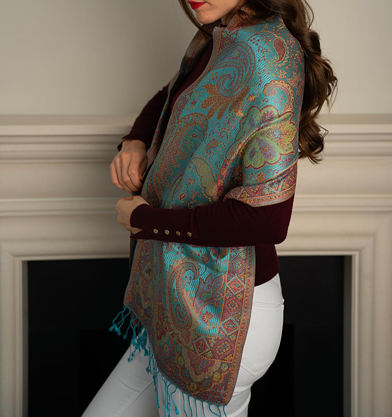 Sciarpa di seta multicolore metallizzata Paisley, sciarpa leggera, sciarpa da donna, regalo per lei, sciarpa a spalla, regalo di compleanno, sciarpa primaverile, sciarpa estiva, Multicolore,
