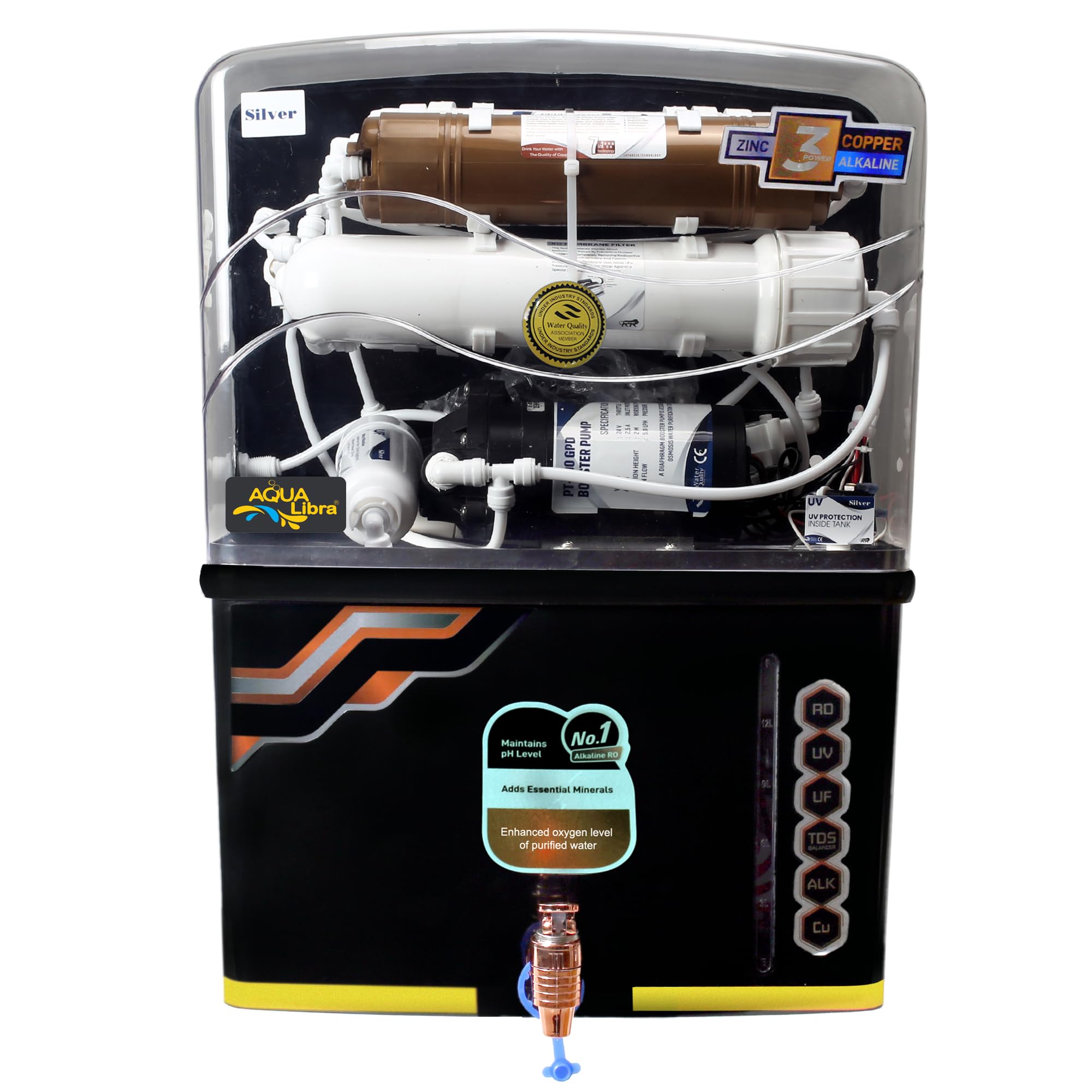 AQUA LIBRA WITH DEVICE Isi Mark Copper+Mineral Ro+Uv+Uf+ Tds Adjuster Water Purifier With Copper Charge Technology Black Best For Home And Office (Made In India) 10 Liter Black & Golden Color (B0D94WK35P) Amazon Price History, Amazon Price Tracker