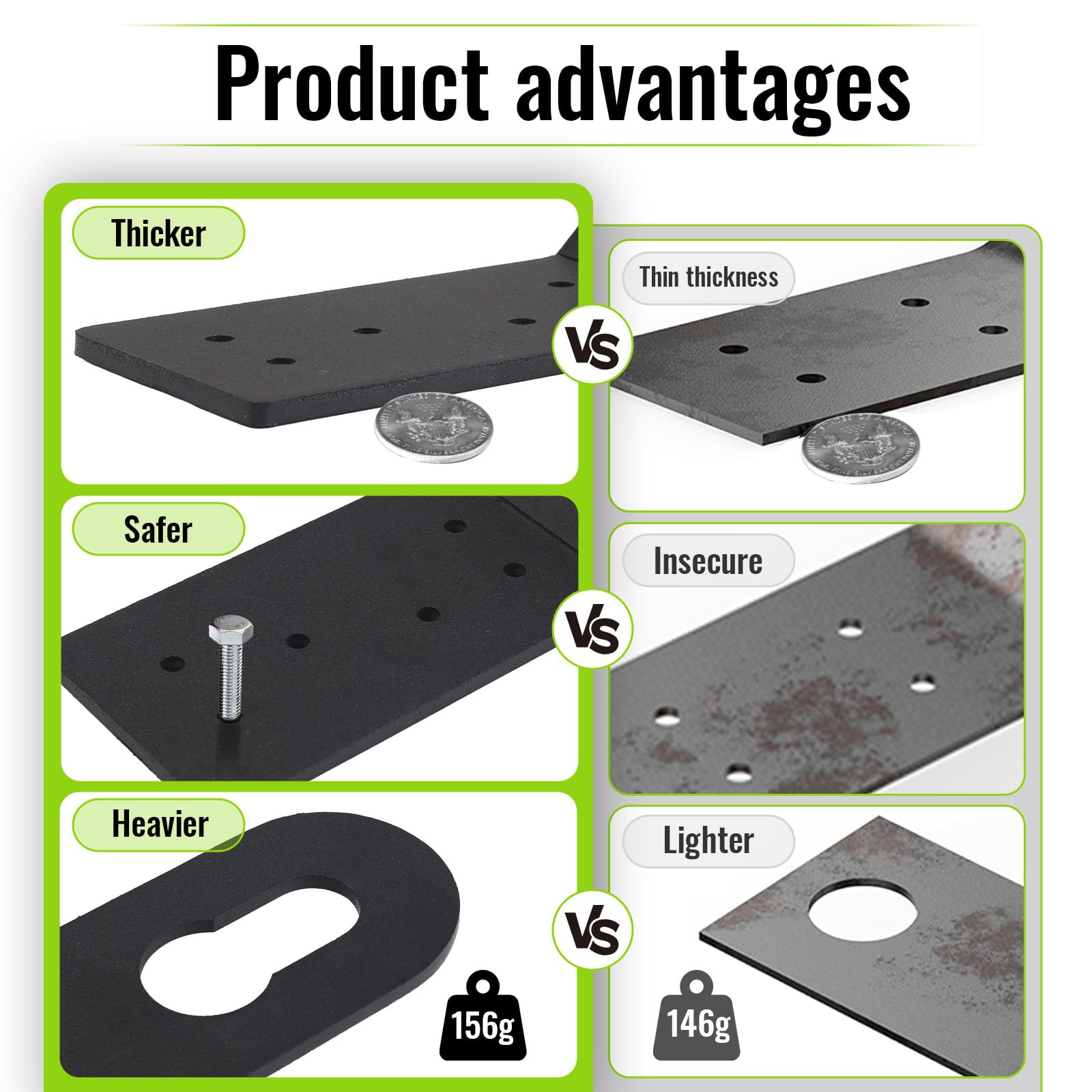 Lot de 6 points d'ancrage antichute en aluminium pour surfaces en bois