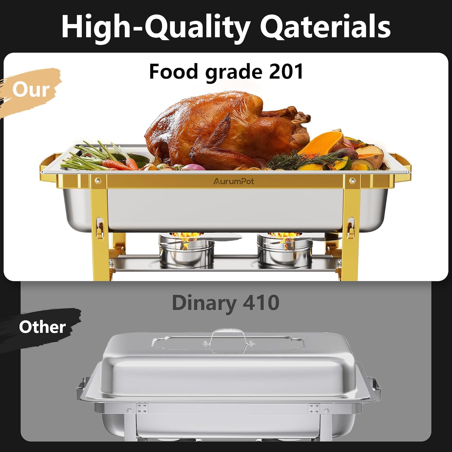 Chafing Dishes for Buffet 4 Pack, 9.5QT Food Warmers for Parties Buffet, Christmas Gatherings [Elegant Gold and Silver Colors] New upgrade Food Grade Stainless Steel,Buffet Servers and Warmers - Image 3