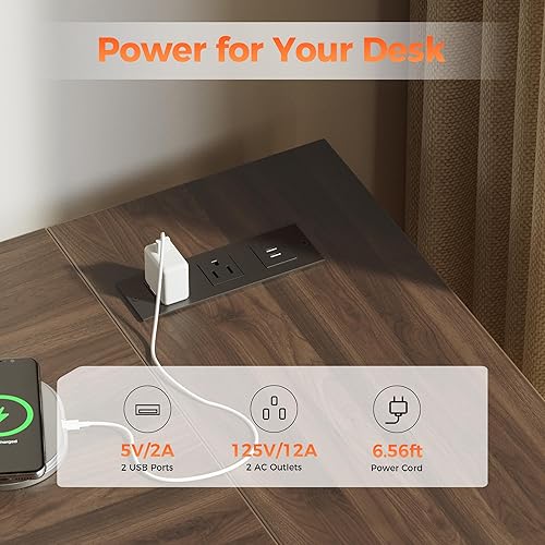 Miniatura 8 de Mericonia Escritorio pequeño en forma de L para computadora con tomas de corriente, escritorio de juegos para espacios pequeños, escritorio de