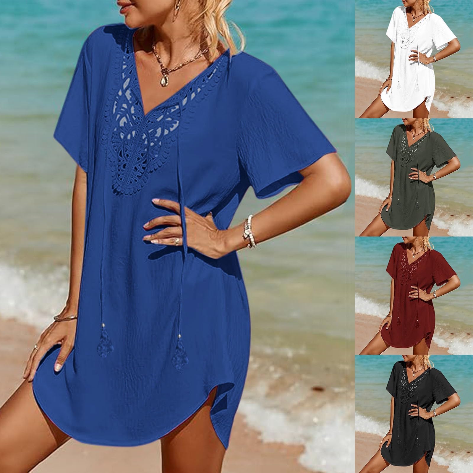 Vestido de playa para mujer, bikini de verano, cubierta pareos, vestido de playa, túnica, poncho de playa, blusa de playa, túnica de verano, vacaciones de verano, camisa de playa