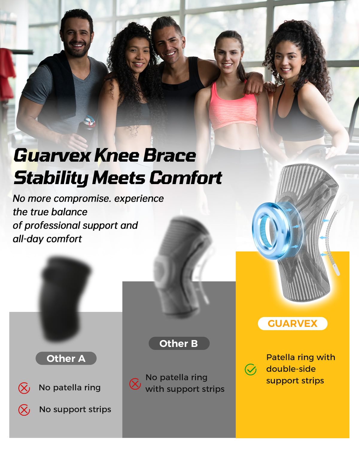 Knee Compression Sleeve, Knee Brace for Men & Women, Knee Support for Running, Basketball, Workout, Gym, Hiking, Sports, Gray, Small
