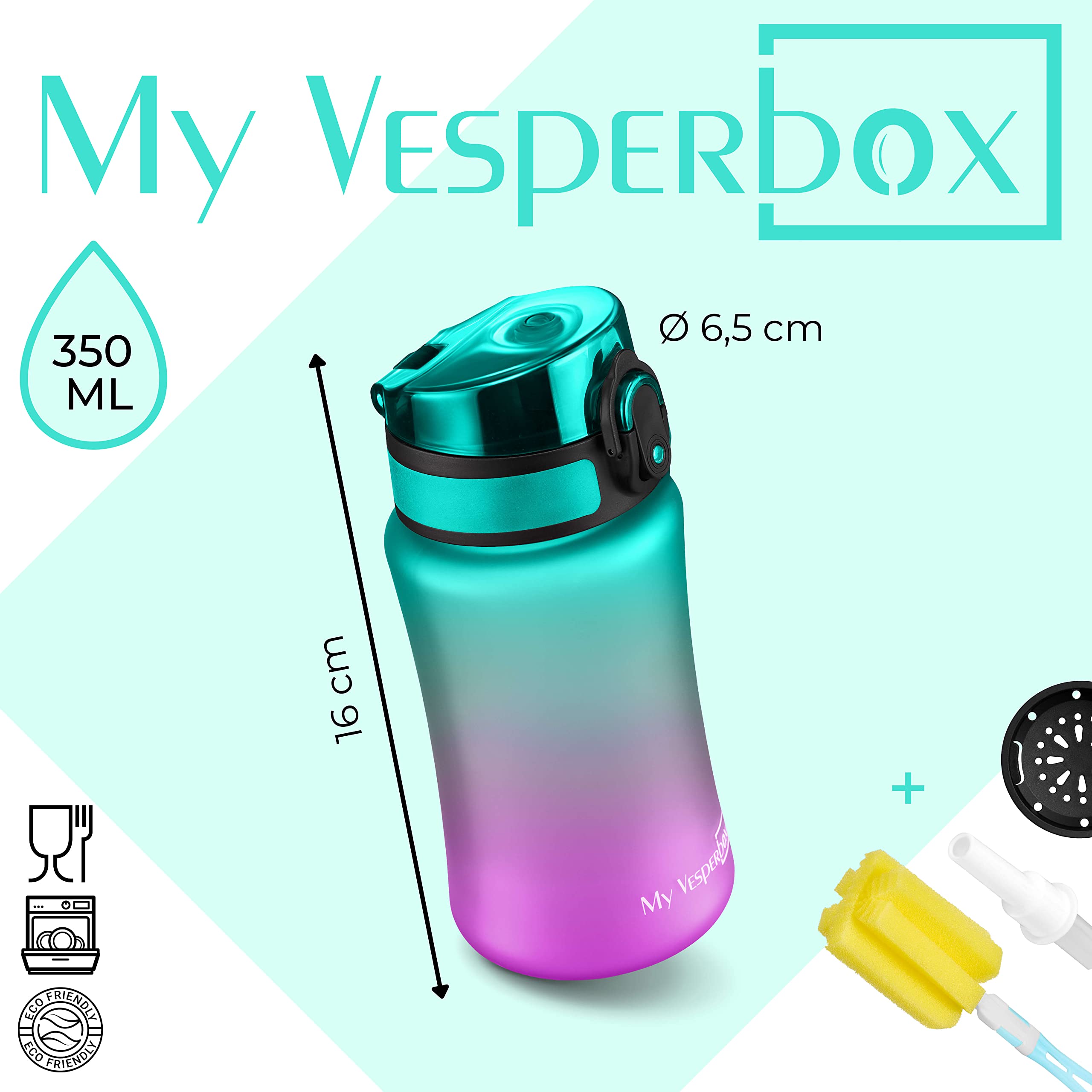 Gourde Anti-fuite My Vesperbox Minny Pour Enfant - Avec Paille Ou Passoire - 350 Ml, 500 Ml, 750 Ml - Léger Et Sans BPA - Idéal école, Maternelle, Sport