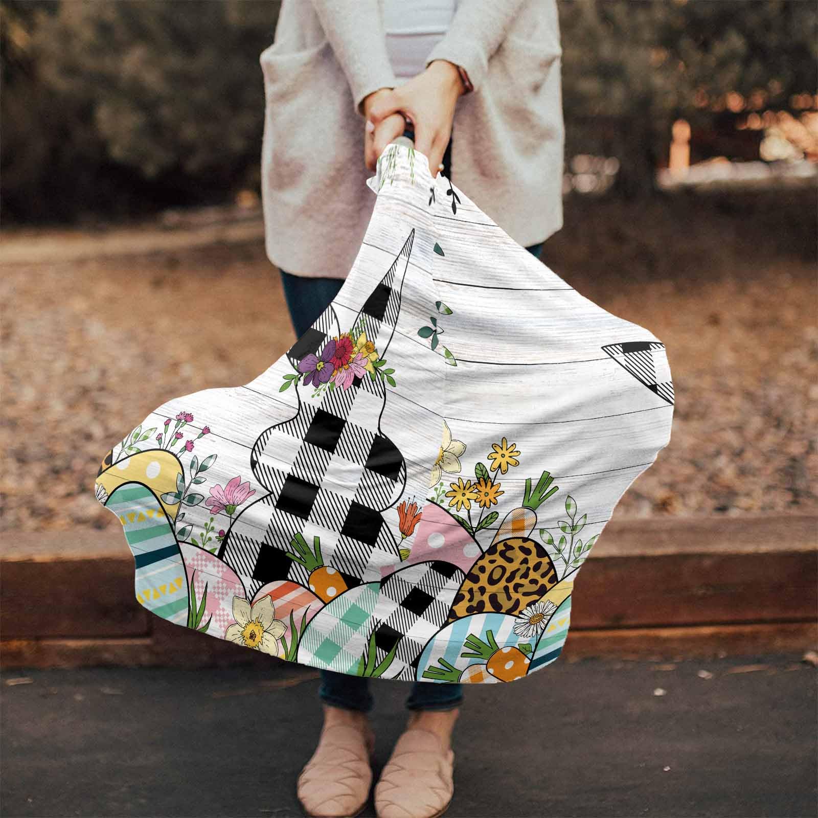 Nursing Cover for Breastfeeding Scarf, Black Buffalo Bunny Easter Eggs Spring Flowers Baby Car Covers Super Soft Multi Use for Canopy Shopping Cart Cover Blanket Stroller Cover