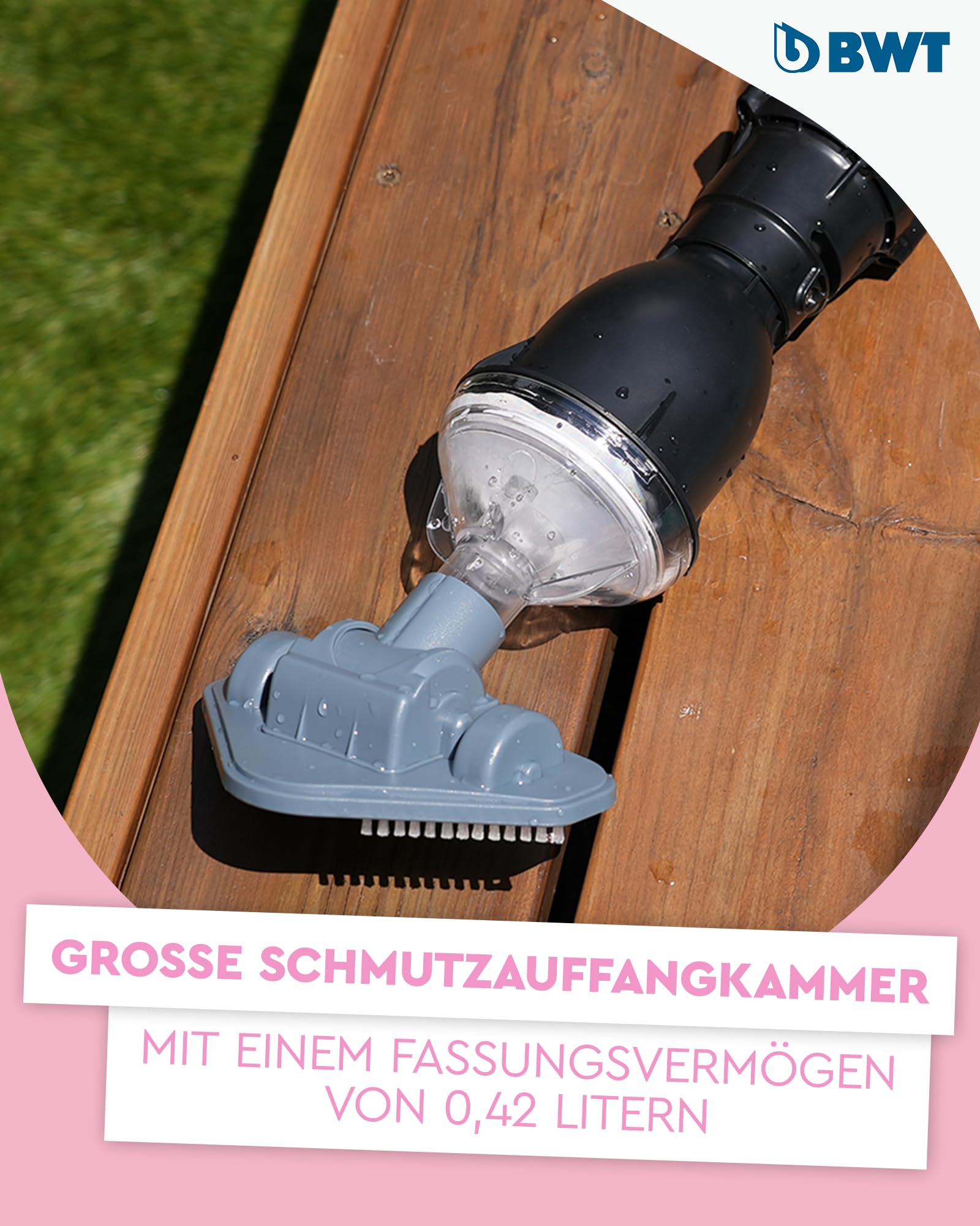 BWT Poolsauger Akku (FSA200, mit Standard-Poolstange) | Effiziente Reinigung von Pools | Kabelloser Betrieb | Poolroboter | Pool Zubehör | Poolreiniger mit Flachbürstenaufsatz | Pool Bodensauger