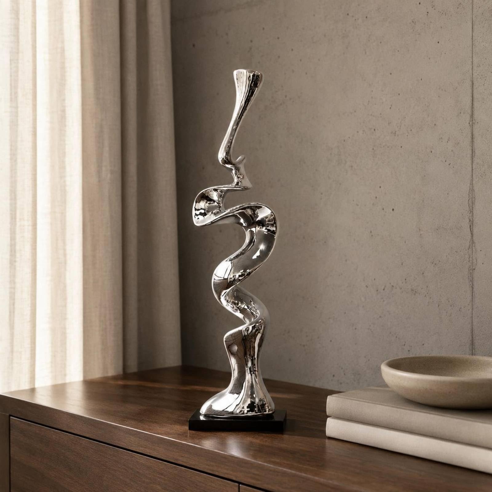 Milageto Escultura Moderna Estatua Adorno Figura en Resina con Base de Mármol y Acabado Reflectante Que el Espacio sin Recargar, Negro Gunmetal, Grande