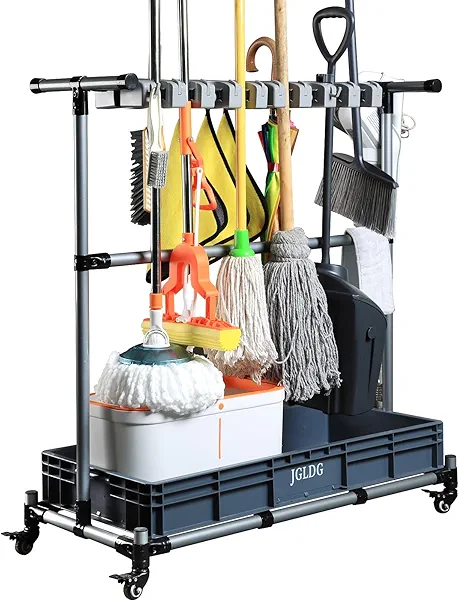 JGLDG Mop and Broom Holder with Wheels - Keep Your Cleaning Tools Organized! (L)