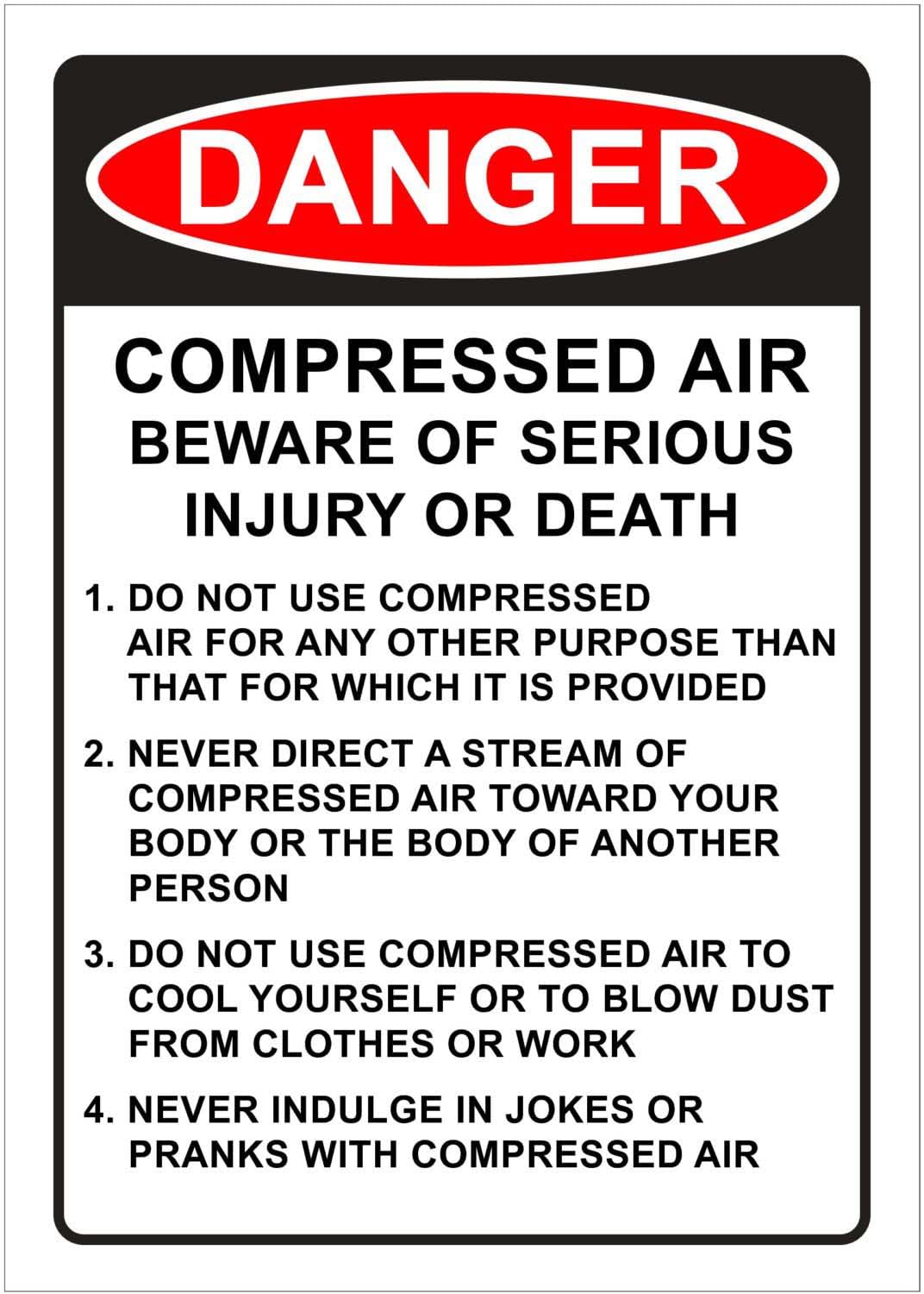 Compressed Air Beware Of Serious Injury Or Death Danger Sign, 12x8 Inch Metal Tin Sign, High Risk Warning for Compressed Air Equipment