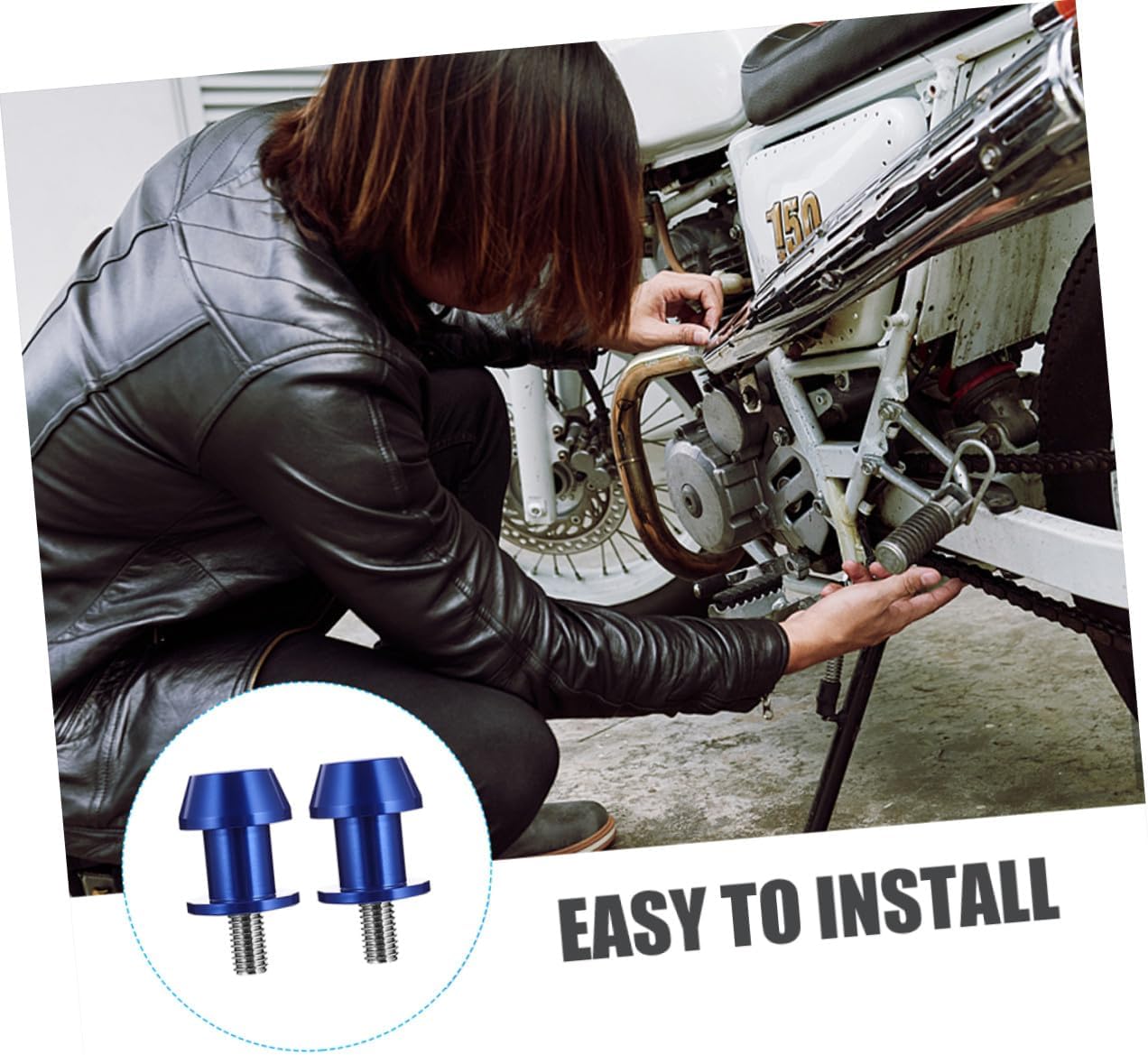 UKCOCO 4pcs Cnc Blue 8mm Motorcycle Swing Arm Sliders Spools Stand Screws Universal Motorbike Swingarm Bobbins Replacement Parts for Rear Frame