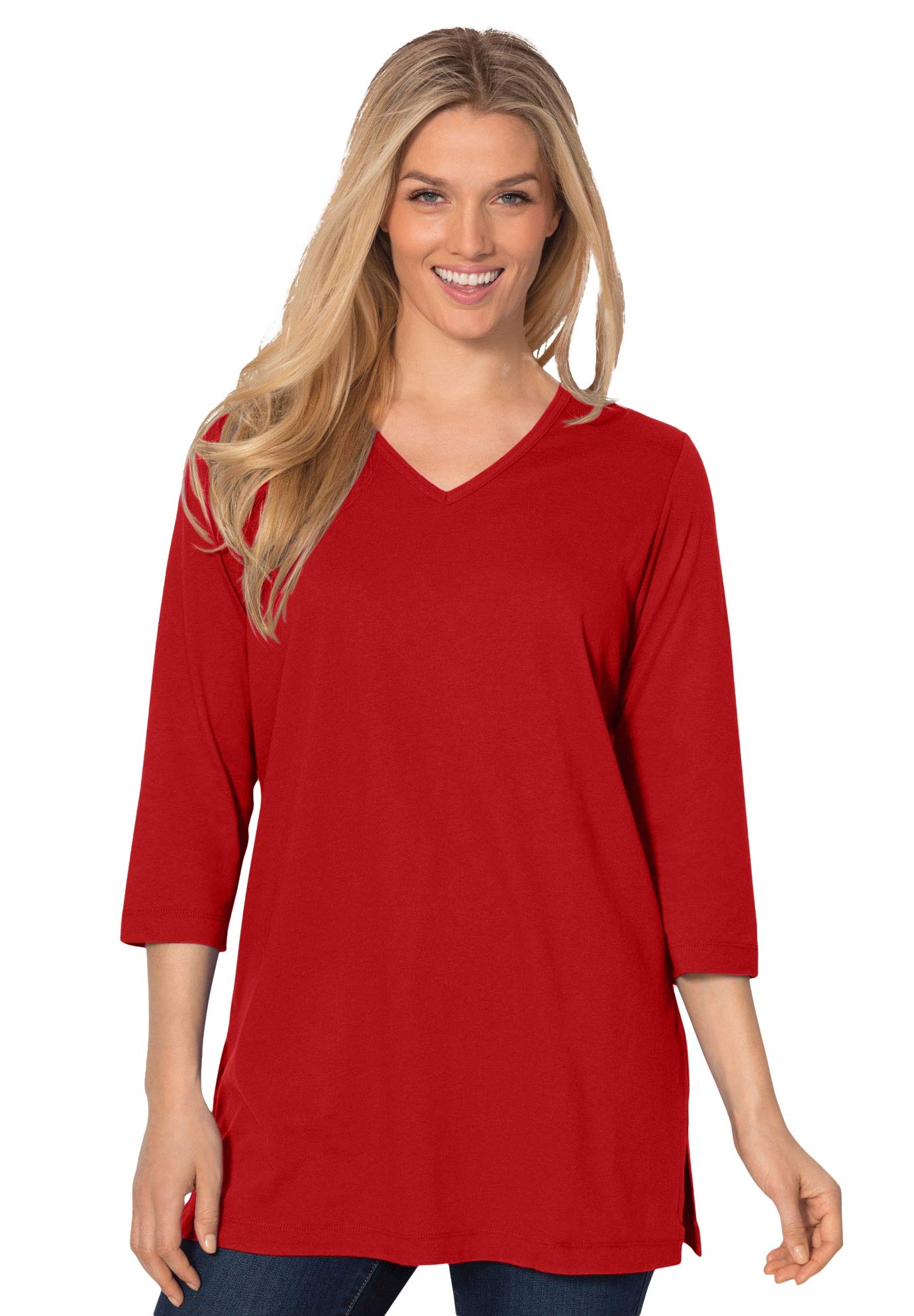Woman WithinWomen's Plus Size Perfect Three-Quarter Sleeve V-Neck Tunic