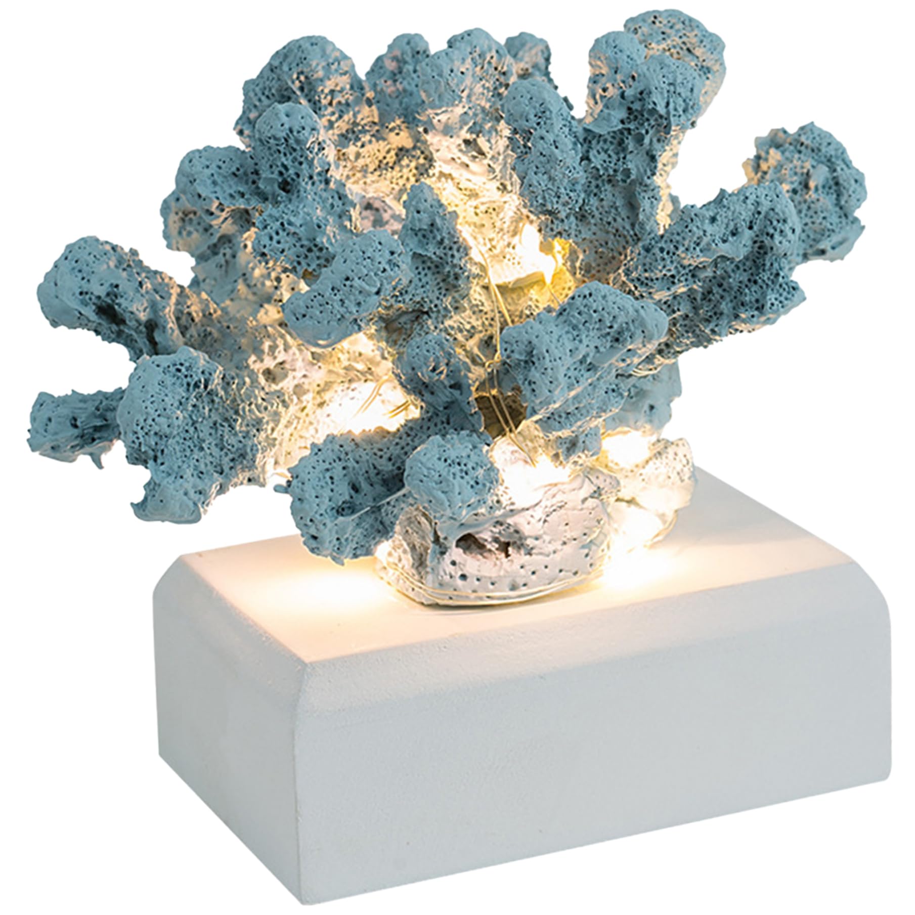 Syglawnd Coral Decor, Coral Lamp Resin Decor Realistic Night Light Desk Ornaments Mediterranean Style Statue Sculpture Desk Lamp for Home, Without Battery Light Blue, Ornament for Daily Use