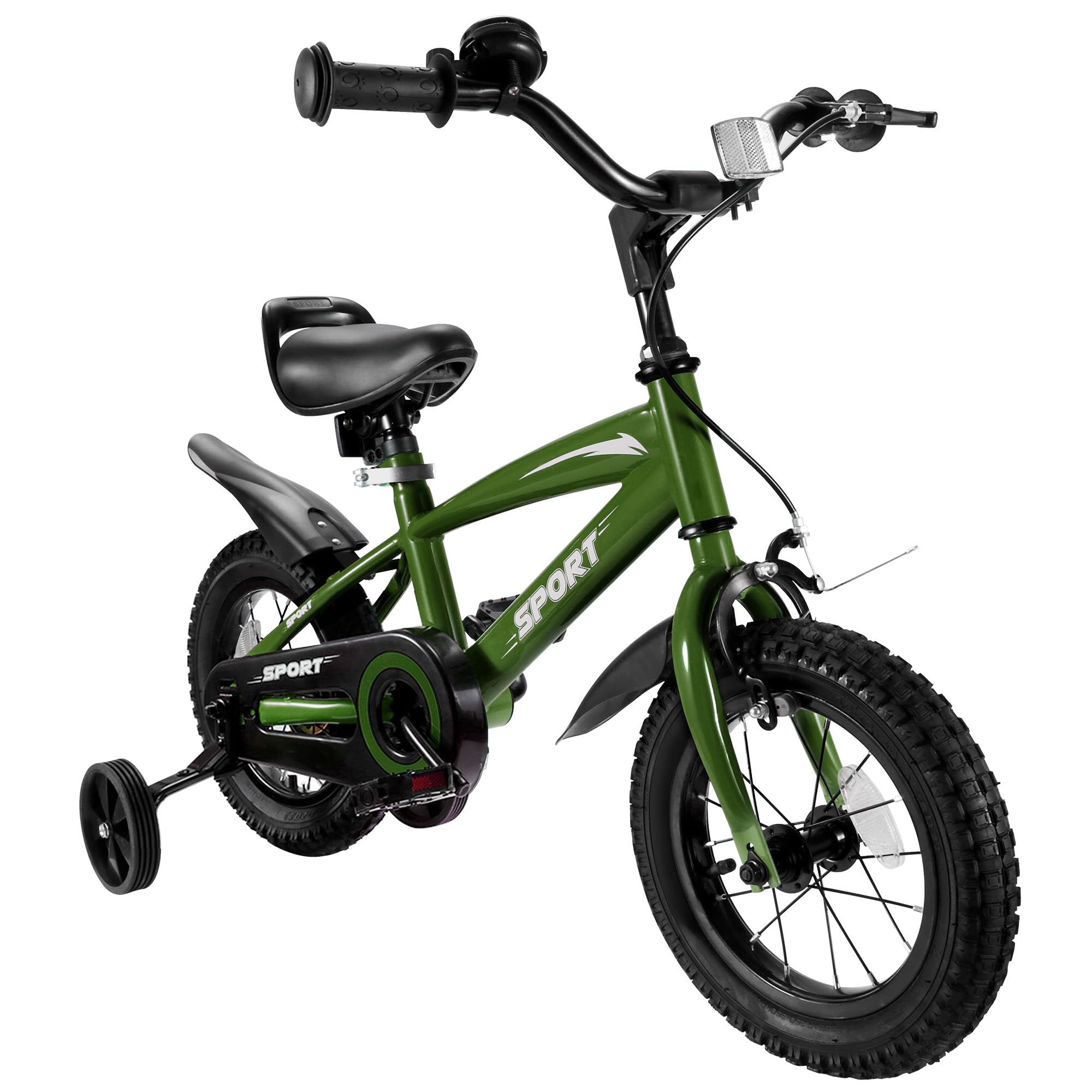 BODIOO Bicicleta Infantil de 12 Pulgadas con Asiento Ajustable, Frenos duales, Ruedas estabilizadoras, Reflector y Guardabarros, Adecuada para Conductores de 84 a 97 cm