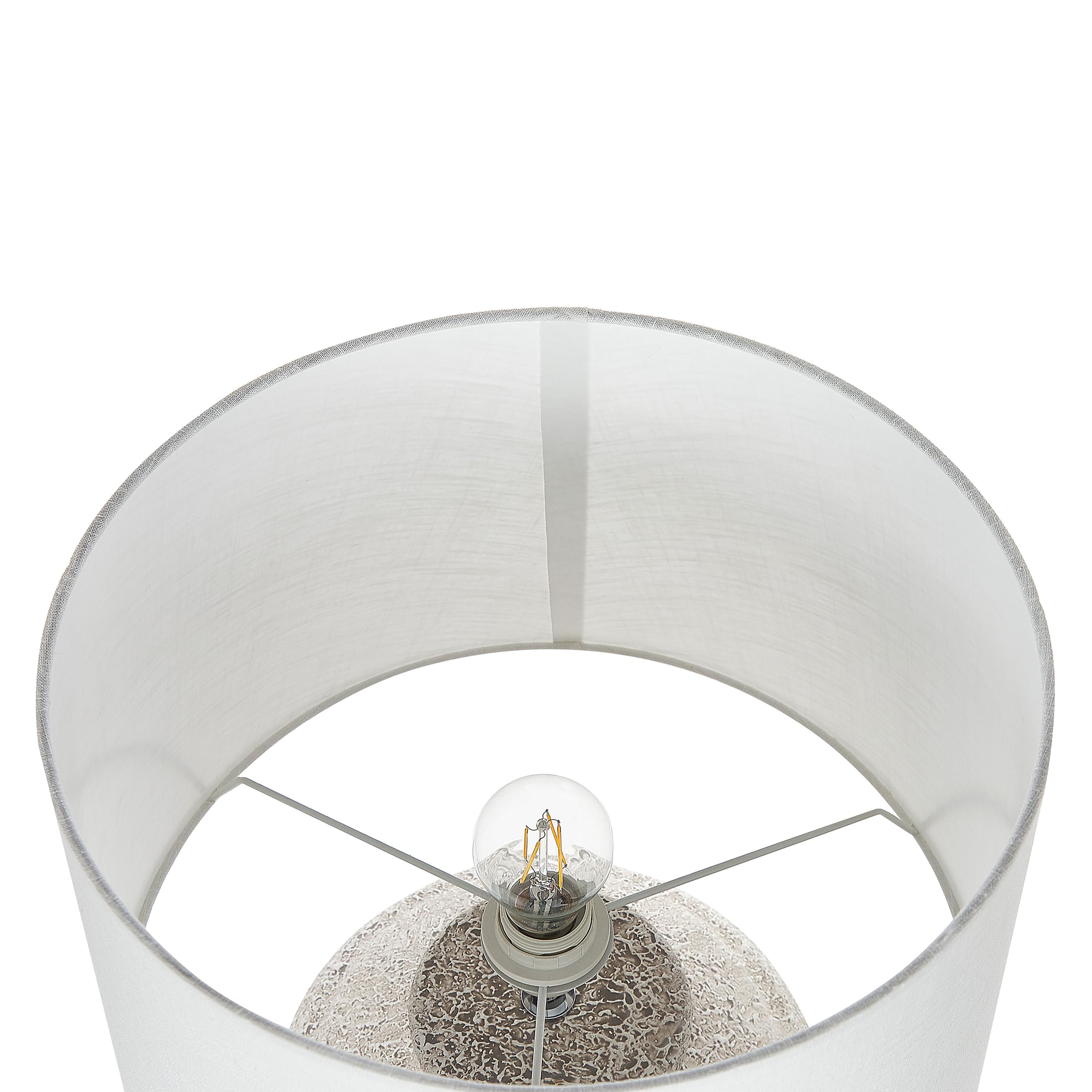 Beliani Tischlampe mit Keramikfuß hellbeige Steinoptik 60 cm Lampenschirm weiß Caine