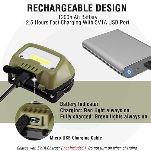 Miniatura 6 de EverBrite Linterna frontal recargable, linterna LED brillante con sensor de movimiento con 6 modos, faro ajustable para adultos y niños con luz