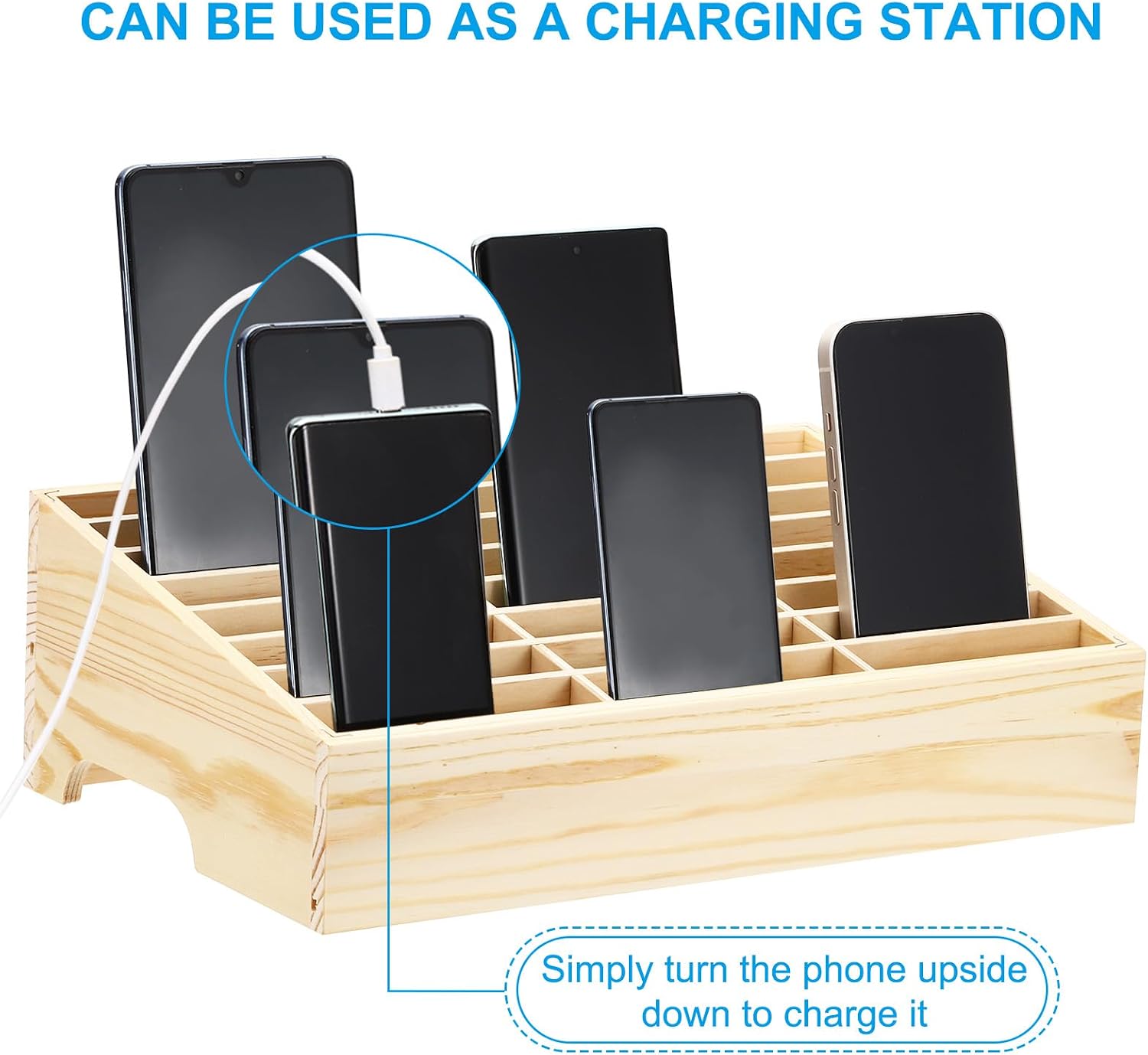 PATIKIL Cell Phone Storage Box, Wooden Desktop Storage Box 24 Grid Desktop Mobile Phone Holder Multifunctional Desk Organizer Stand for Classroom Office Boardroom