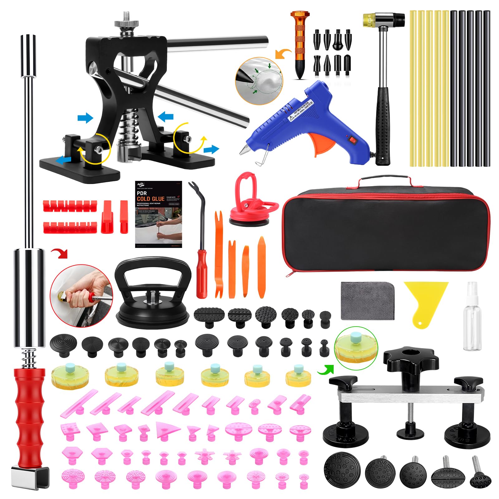 Kaltkleber Dellen Reparaturset Auto, Muss Nicht Erhitzt Werden Kaltkleber PDR Ausbeulwerkzeug Set lackfrei Dent Repair Kit Auto Reparatur Set 100% lackschonend für kleine & große Dellen,Hagelschäden