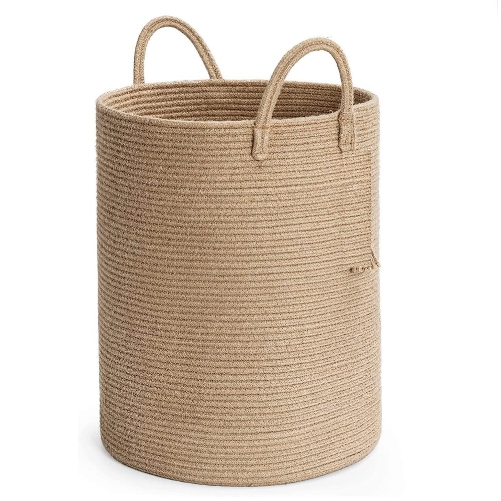 GRATIFY Mansa Traders Jute&Cotton Rope Laundry Hamper Basket, 58L Tall Woven Laundry Basket For Blanket Organizer-Large-Brown (B0BFBMML7S) Amazon Price History, Amazon Price Tracker