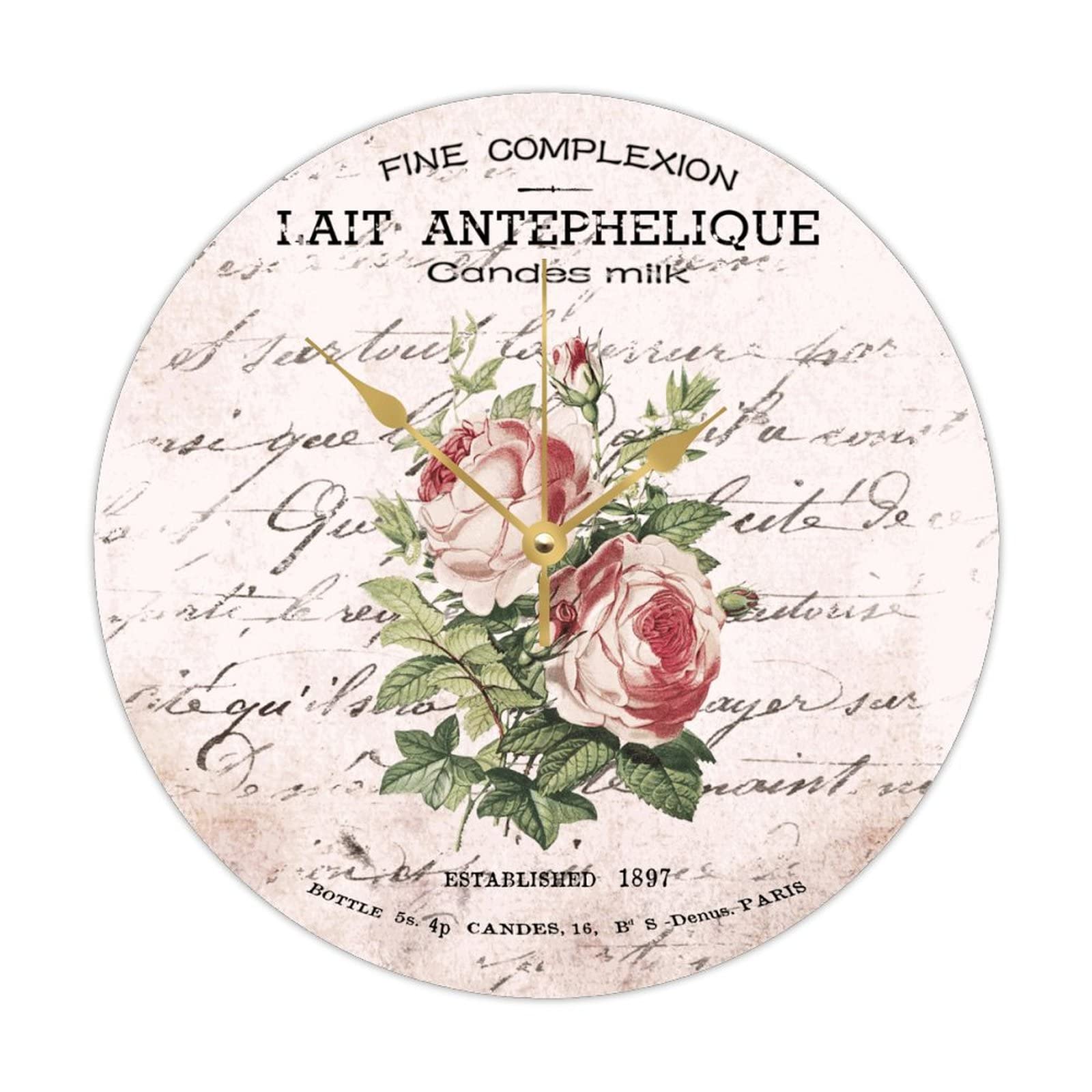Horloge murale ronde en bois à fleurs rustiques de 38cm pour salon chaleureux