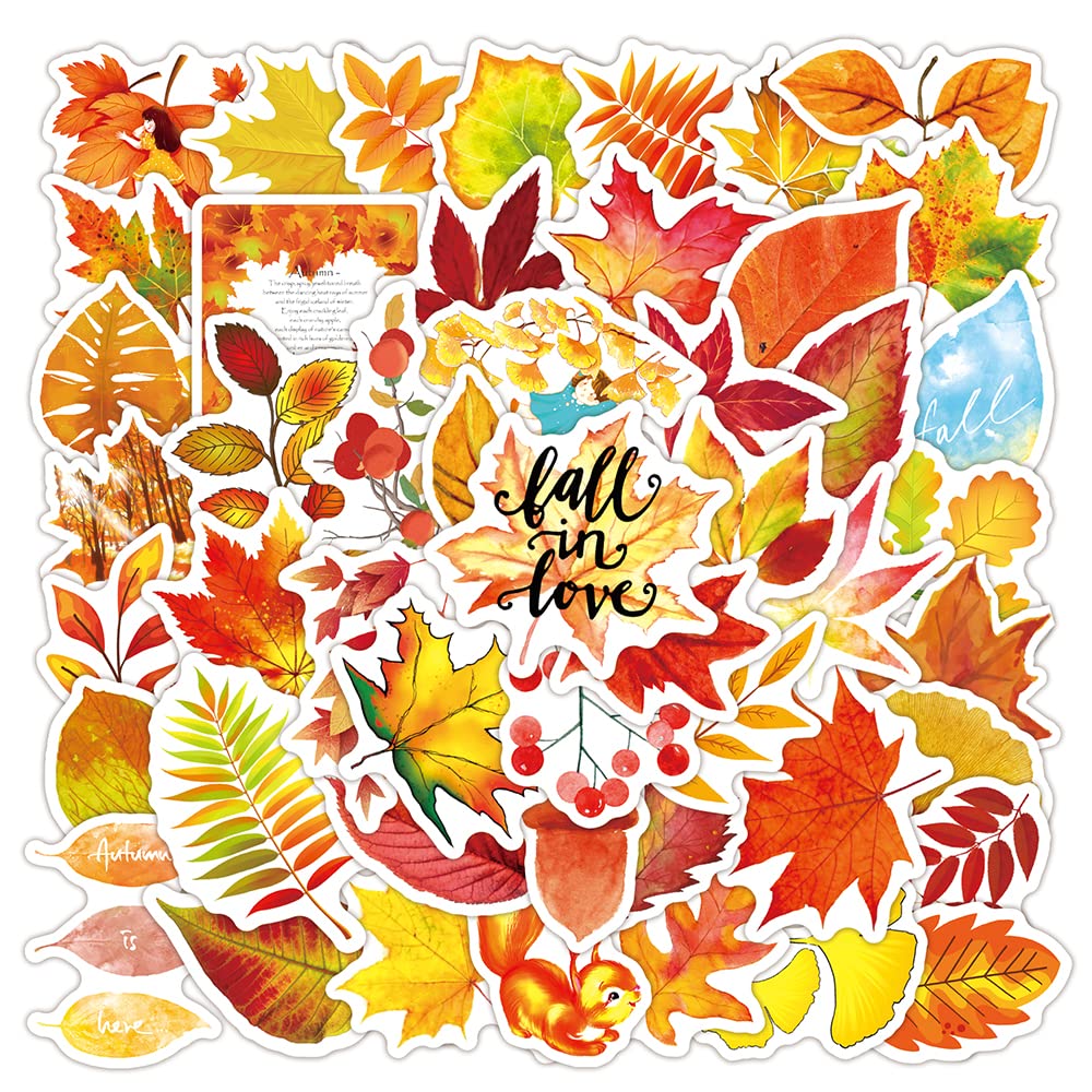 Eatour 50 Pcs Thanksgiving Autumn Fall Maple Leaf Stickers for Water Bottle Laptop Skateboard Luggage Guitar Car Motorcycle Bike Vinyl Waterproof Maple Leaf Sticker Pack Suitable for Teens Adults