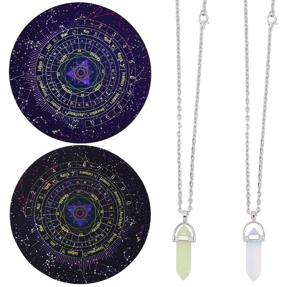 CRASPIRE 2Pcs Pendulum Mats Dowsing Divination Astrology Pads Rubber Altar Pendulum Mat Celestial Boho Mats with 2 DIY Pointed Pendants Tablecloth Metaphysical Message Board for Divining Decor