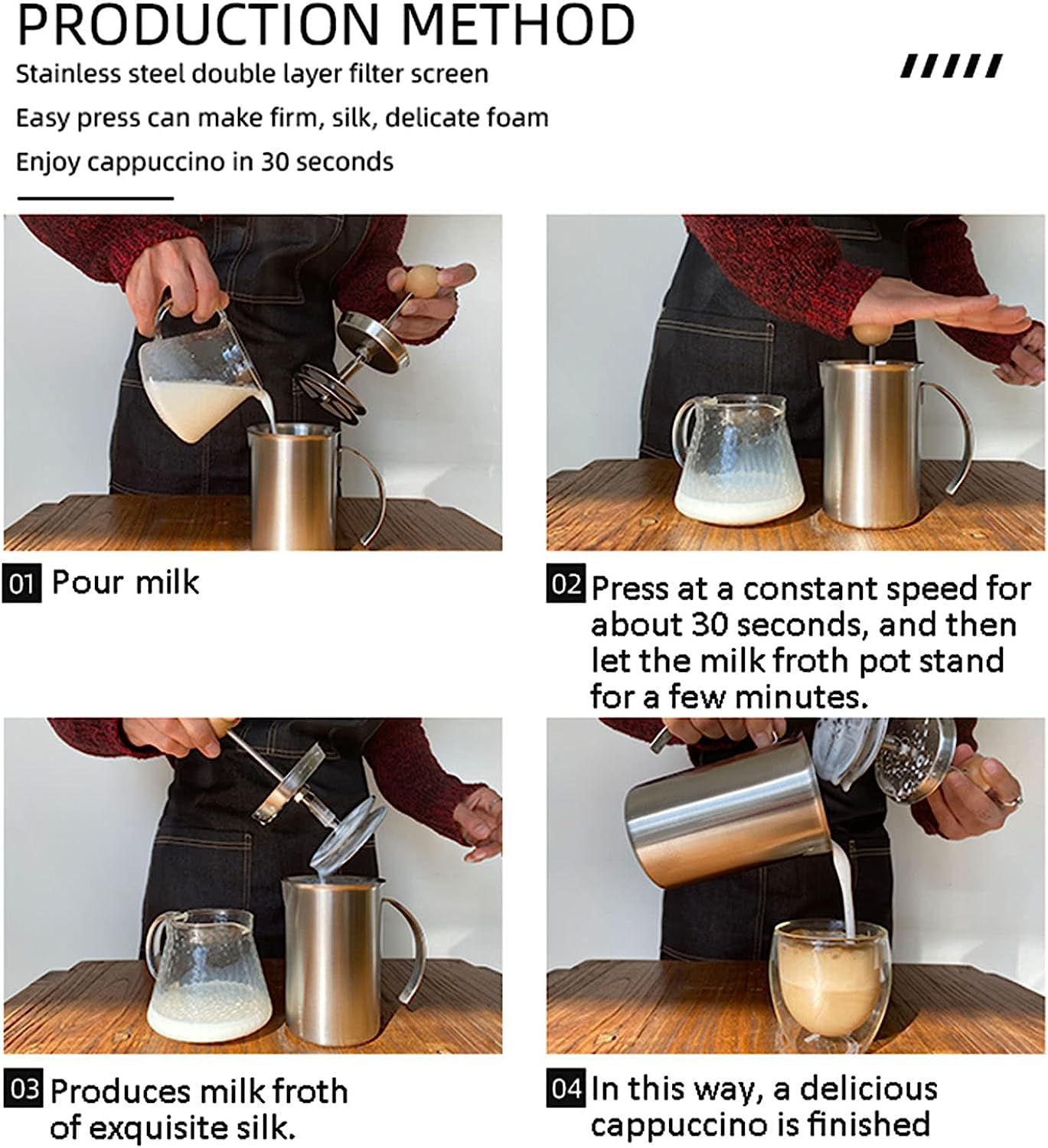 Frullino Montalatte Montalatte Ad Azionamento Manuale Pompa A Mano In Acciaio Inossidabile Tazza Per Schiuma Di Latte Per Caffè 400 Ml Monta Latte(Beige)