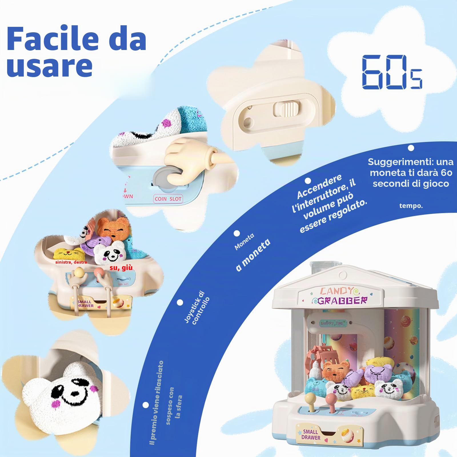 Candy Grabber Claw Macchina Per Bambini Piccola Macchina Per Afferrare Caramelle Distributore Di Dolciumi Gioco Di Presa, Regalo Festivo Per Feste Di Compleanno E Natale Delle Bambine
