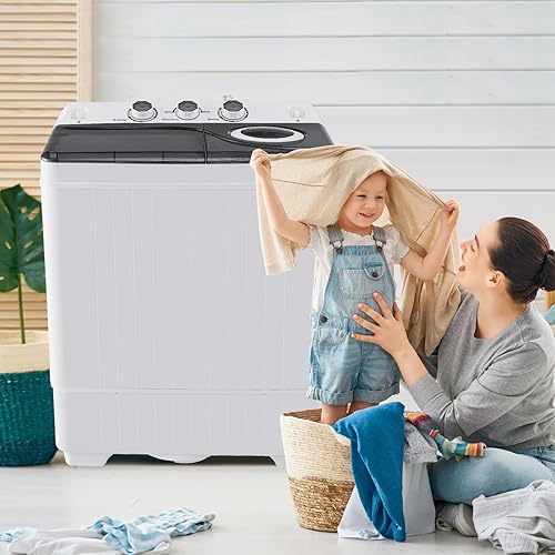 Miniatura 2 de ARLIME Lavadora portátil, lavadora de 26 libras y giratoria combinada con bomba de drenaje, lavado de 18 libras, 8 libras, doble tina giratoria,
