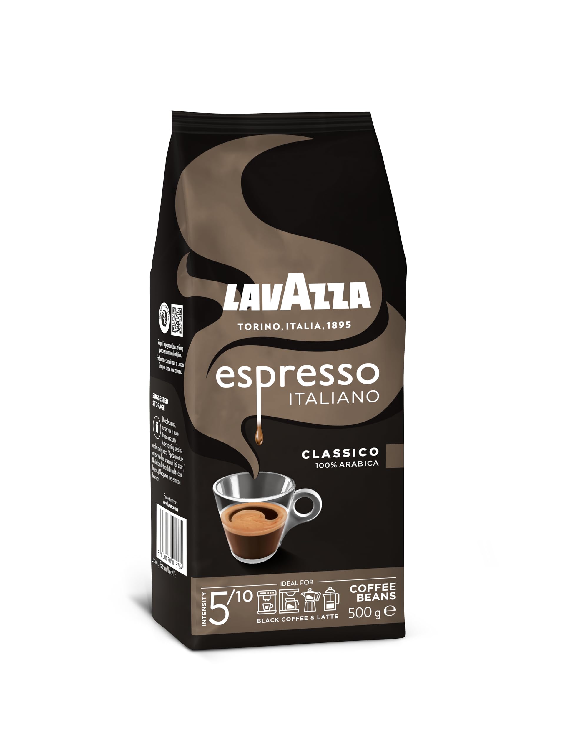 Caffè in grani Lavazza Espresso Italiano 100% Arabica Espresso Bilanciato e Aromatico Confezione da 500 gr