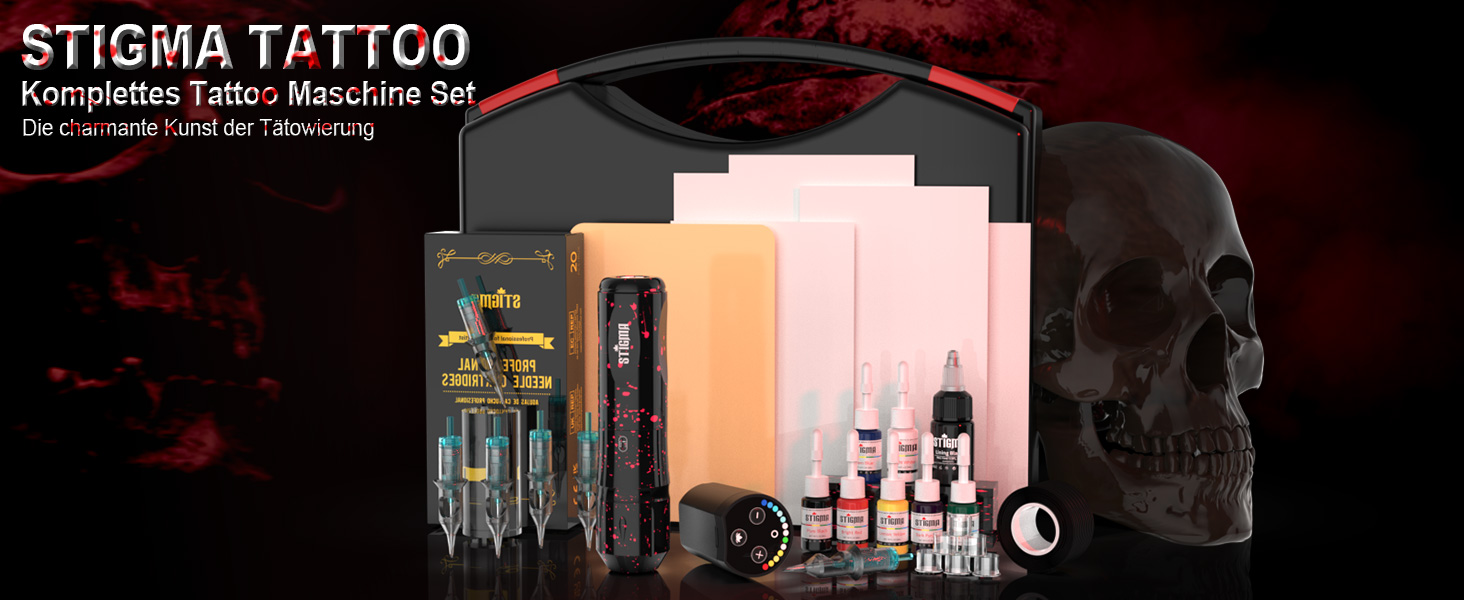 Tattoo Pen STIGMA Komplettes Tattoo Maschine Set Mit Rotary Stift 20 Nadeln  Tätowiermaschine Set, image size:1464x600