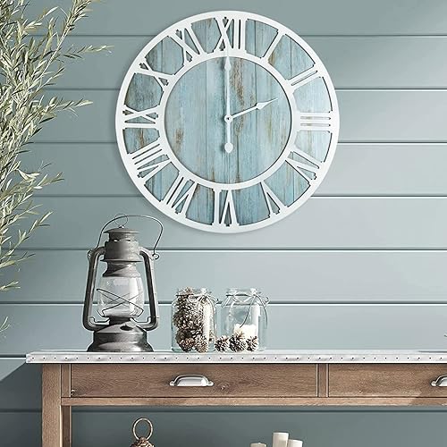 Miniatura 8 de 1st owned Reloj de pared para decoración del hogar, reloj de pared de madera azul de 16 pulgadas, funciona con pilas, casi silencioso, pequeño