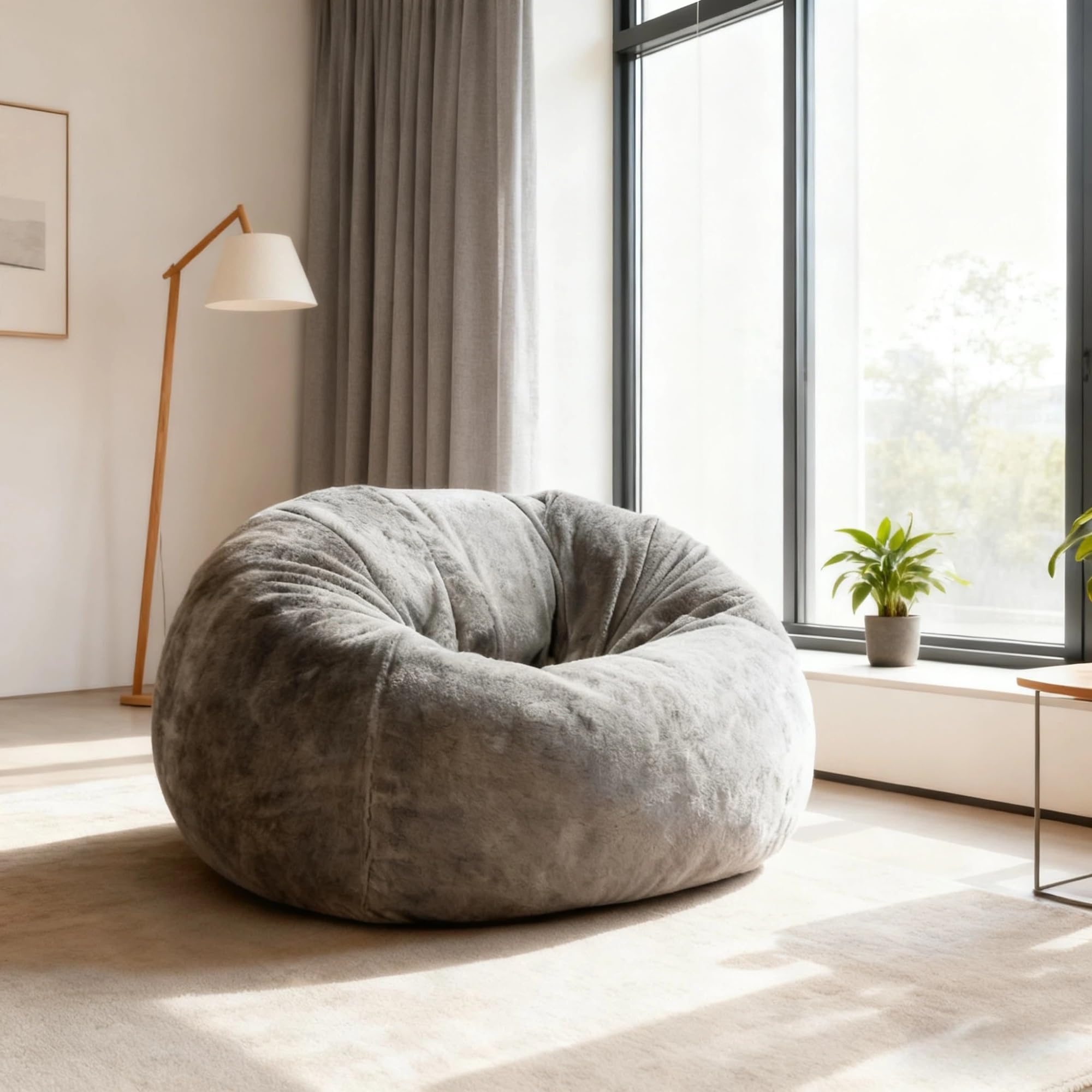 Housse de Chaises Pouf for Adultes Enfants(Sans Remplissage), 2.3-5ft Housse Pouf Poire en Fausse Fourrure pour Salon Chambre Moelleux Canapé Ottoman Relax Lounge Futon(Black,3.3ft-D100cm-cover)