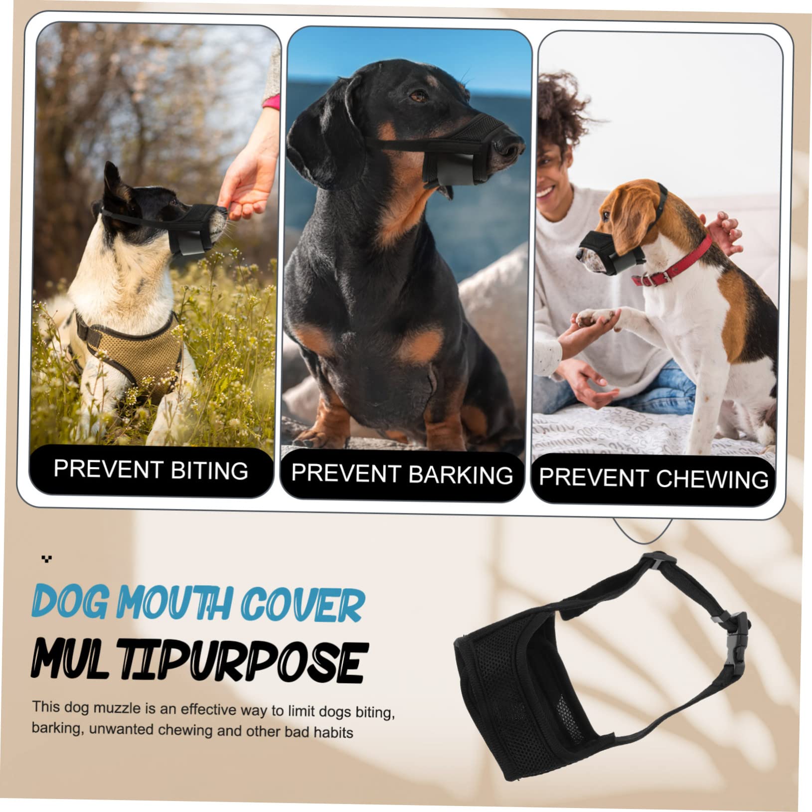 YARNOW 5pièces Muselière pour Chien Ajustable Protège Confortable Et Respirante pour Sorties Extérieur Couleur Noir Scintillant XL