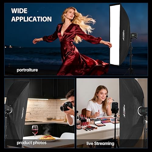 Miniatura 7 de AMBITFUL Softbox Strip FW22x90/9 x 35 pulgadas, caja de luz Bowens con rejilla de panal + bolsa de transporte, para lámpara de montaje Bowens