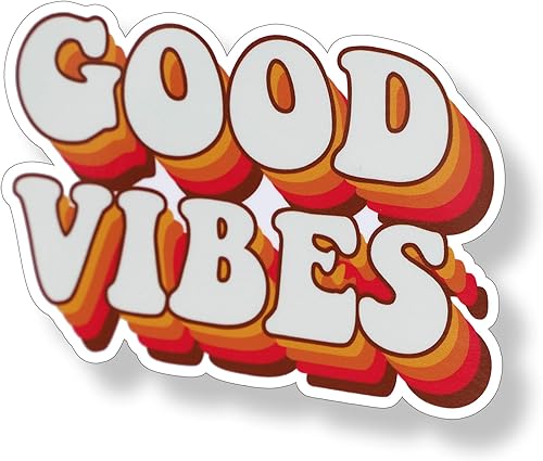 Calcomanía de vinilo con texto en inglés Good Vibes de los años 70, diseño retro vintage para portátil y vehículo