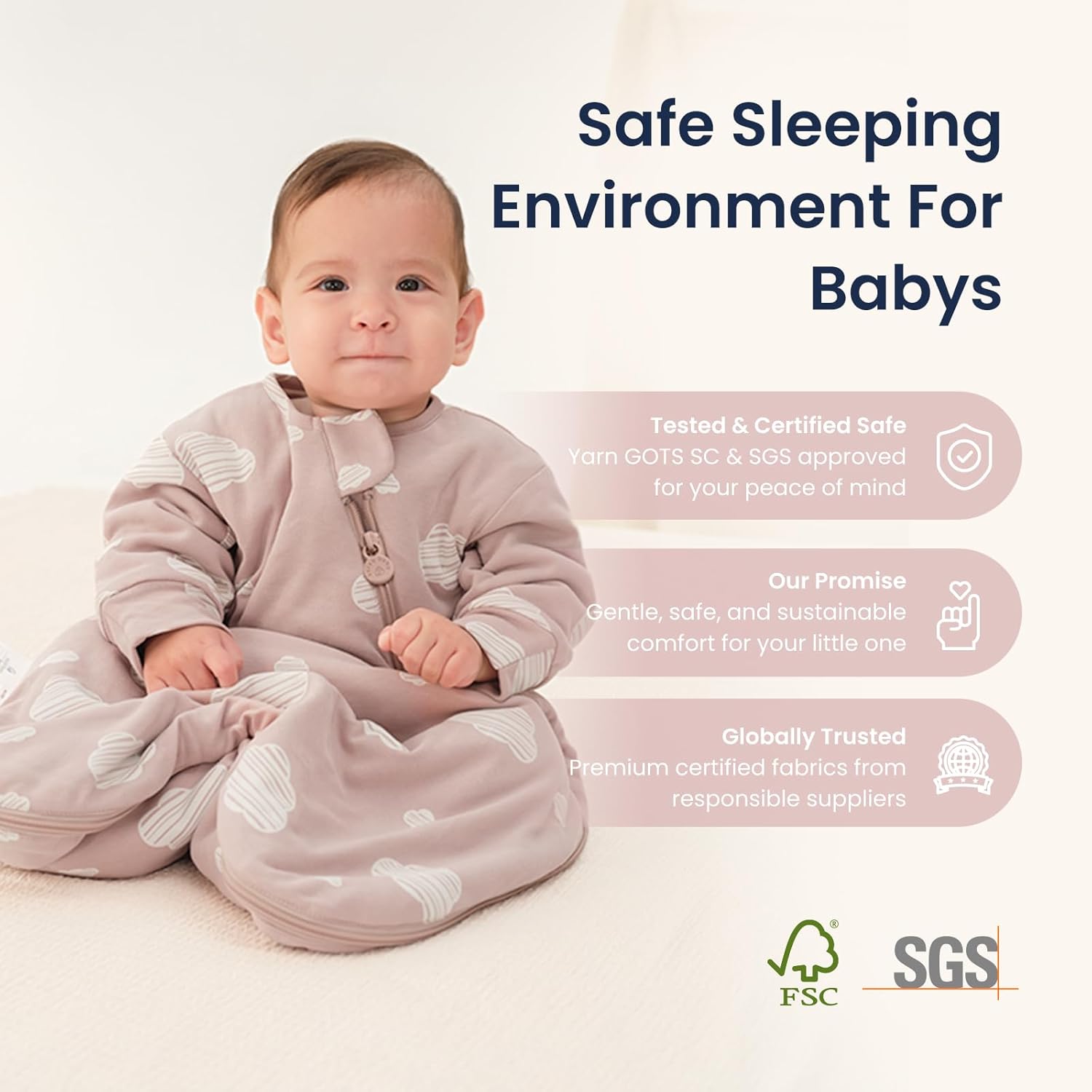 kaiya baby Unisex Sleeping Bag for Babies and Toddlers 1.0 Tog Sleep Sack 6-18 Months, Baby Sleep Sack, Newborn Sleep Sack, Wearable Blanket Baby, One Piece with Sleeves, Gifts for Baby, Pink - Image 9